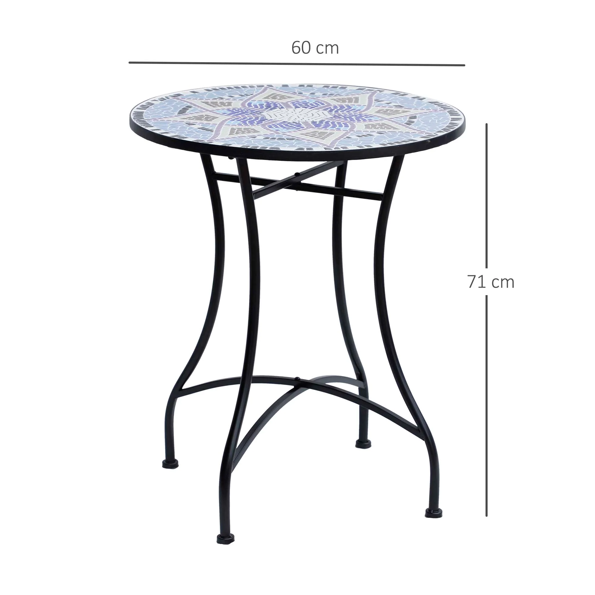 Outsunny Garden Table, Mosaic Round Patio Side Table With 60cm Ceramic Top - Image 5