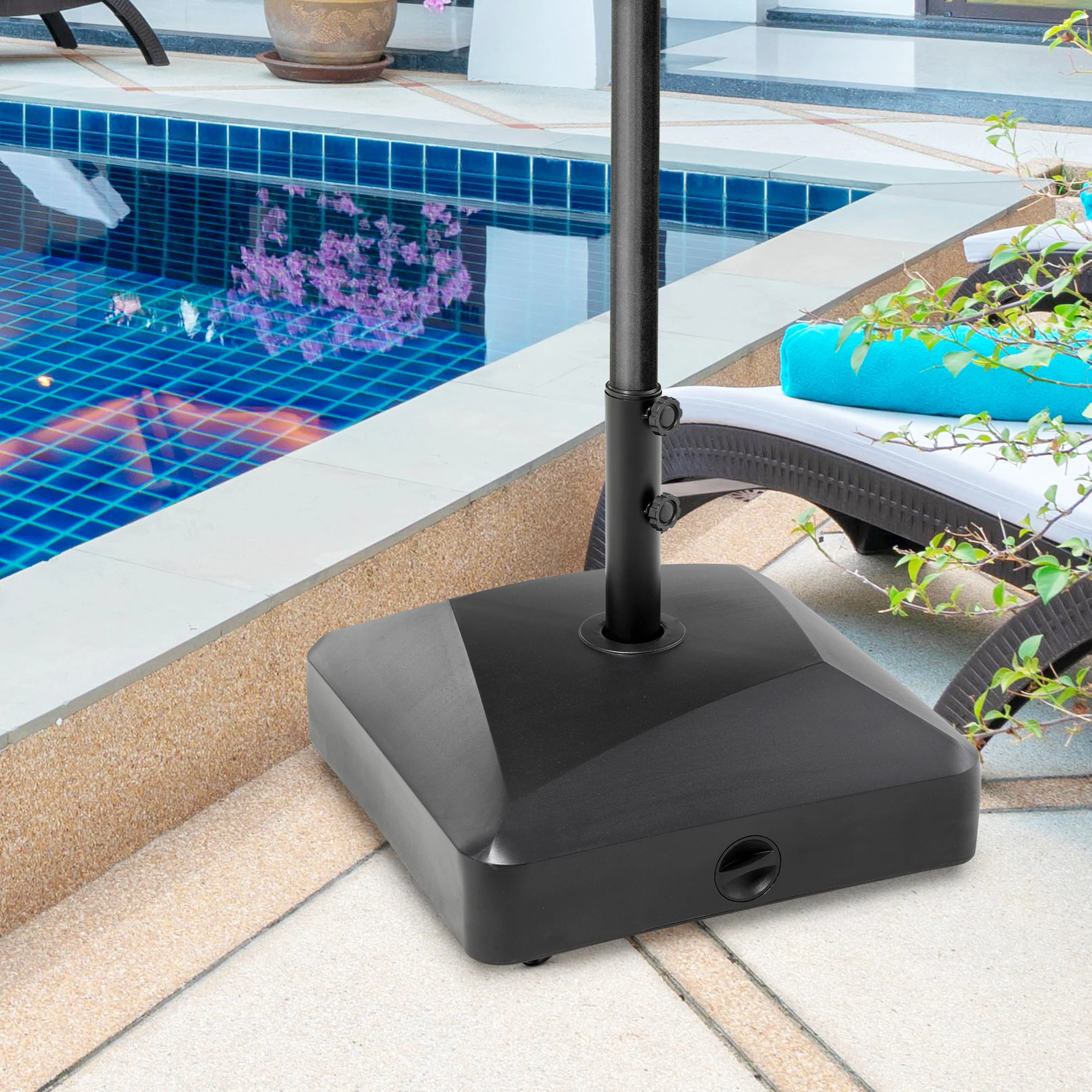 Outsunny Garden Umbrella Base 43kg Water Or 60kg Sand Filled With Wheels - Image 2