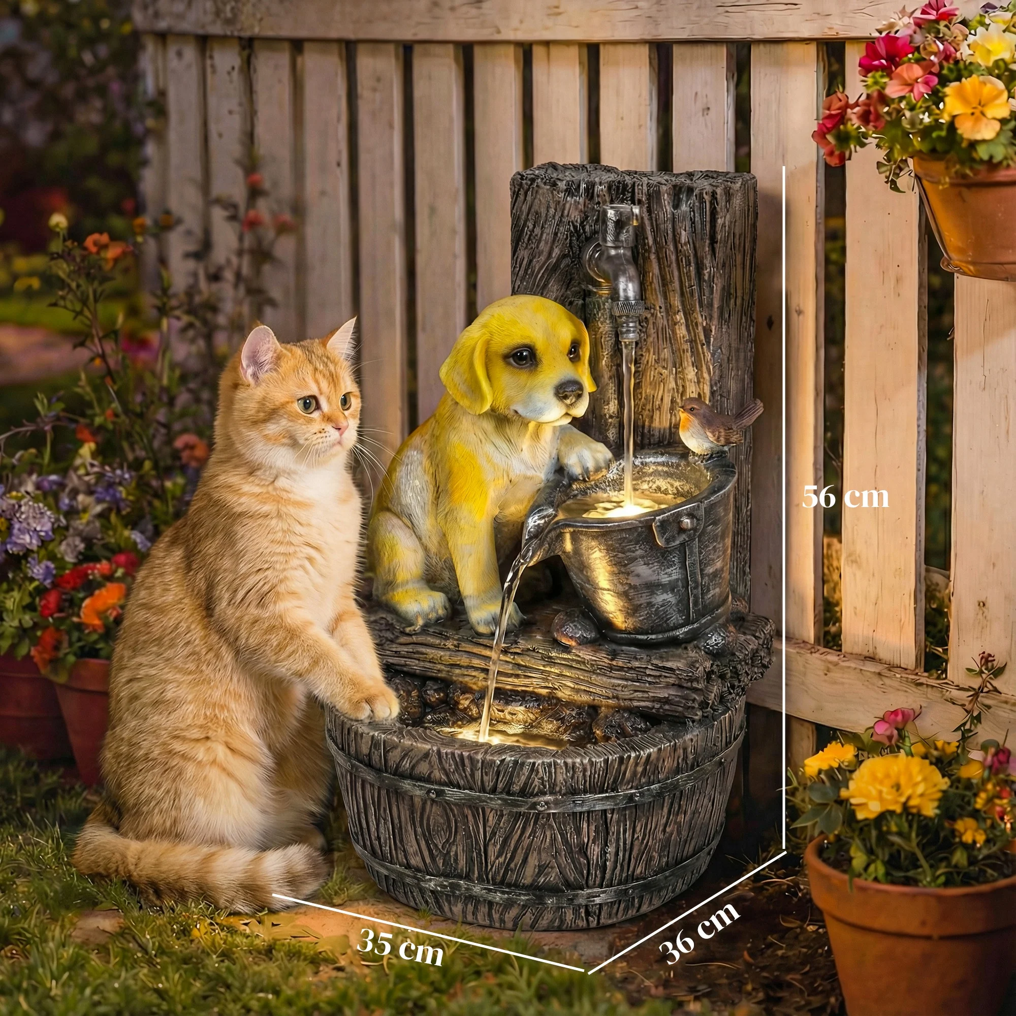 Outsunny Garden Water Feature, Freestanding Water Fountain with LED Lights - Image 3