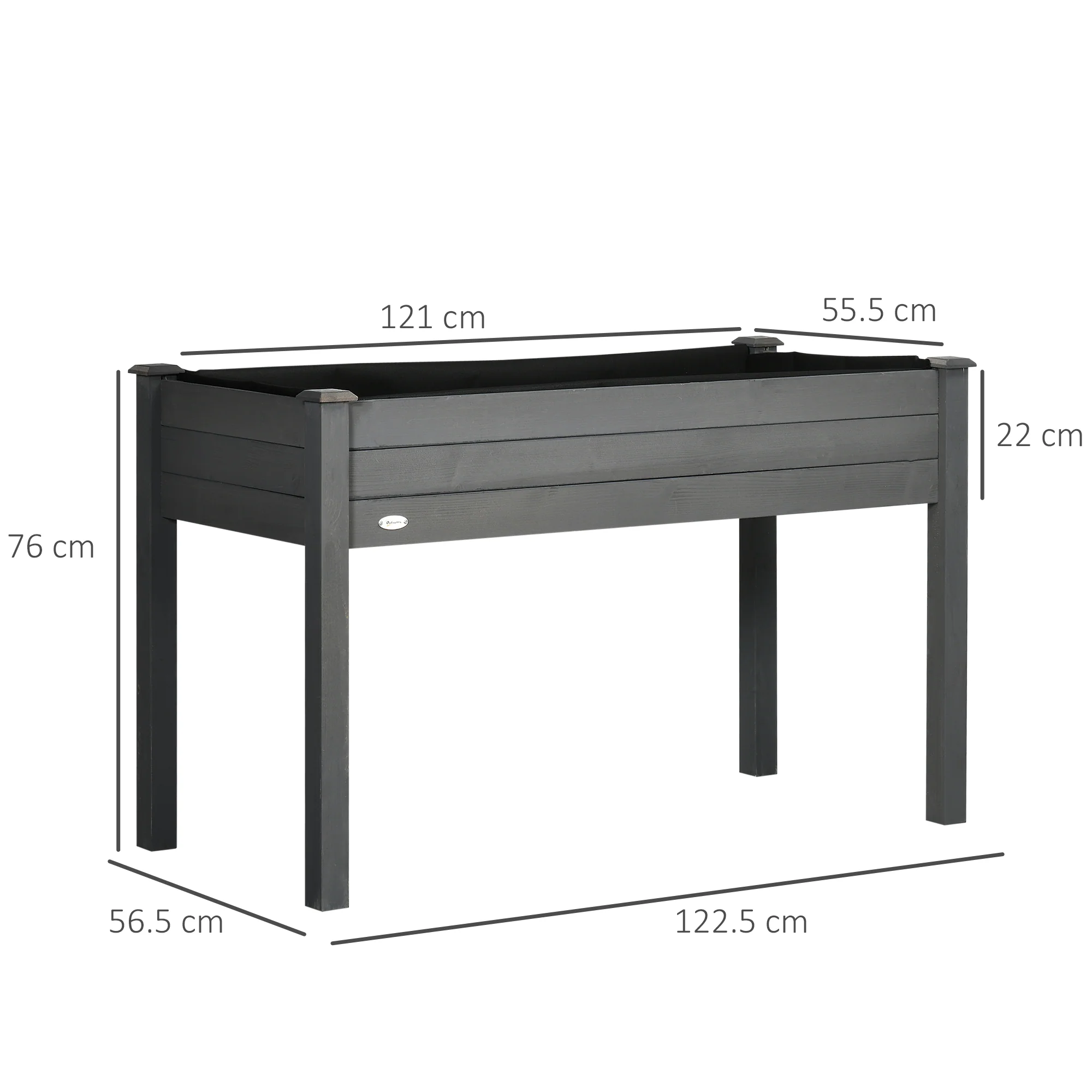 Outsunny Garden Wooden Planter Flower Raised Bed, Dark Grey - Image 3