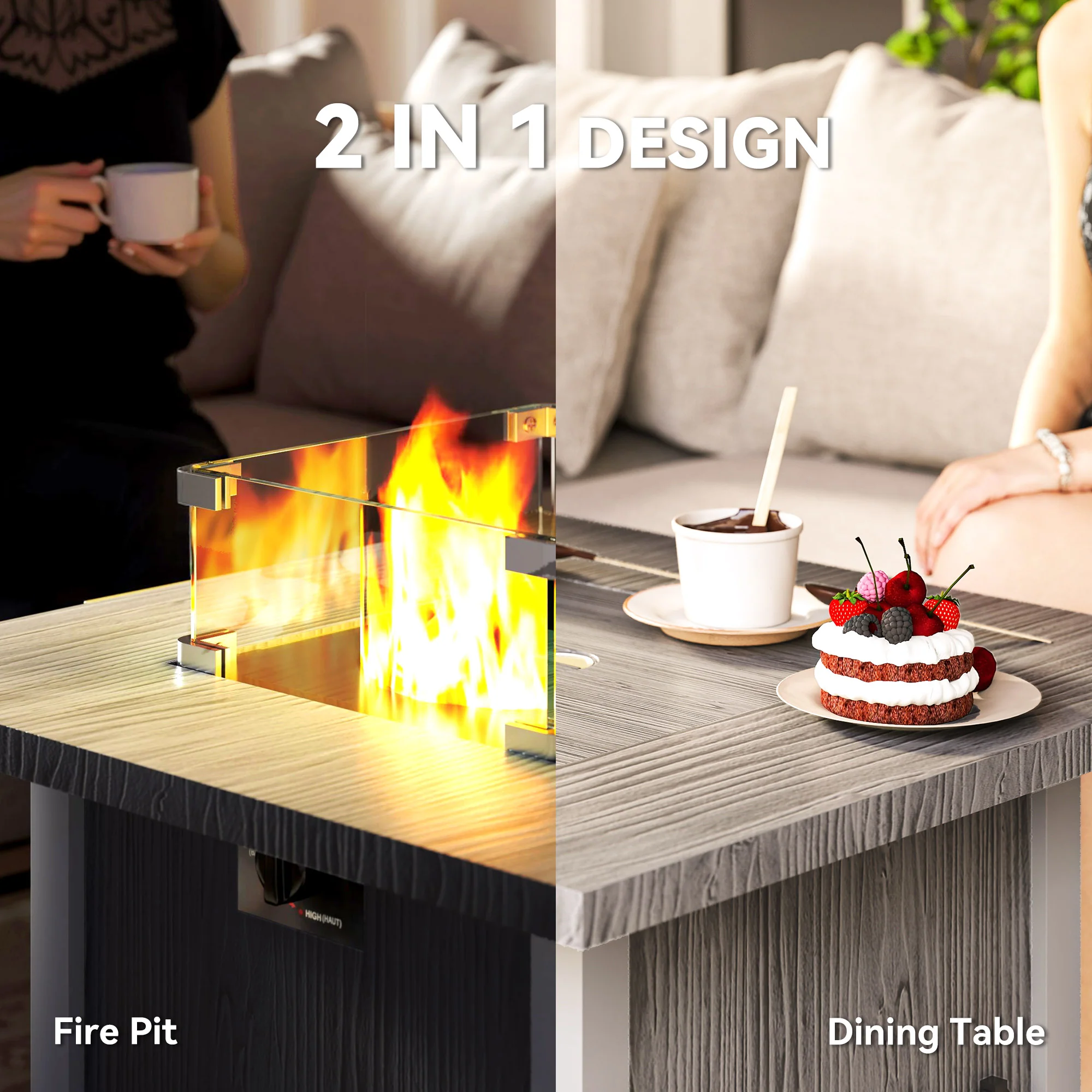 Outsunny Gas Fire Pit Table with 40,000 BTU Burner, Cover, Dark Grey - Image 3