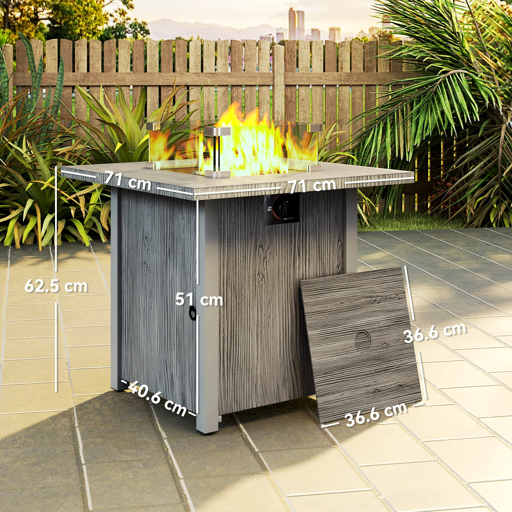 Outsunny Gas Fire Pit Table with 40,000 BTU Burner, Cover, Dark Grey - Image 5