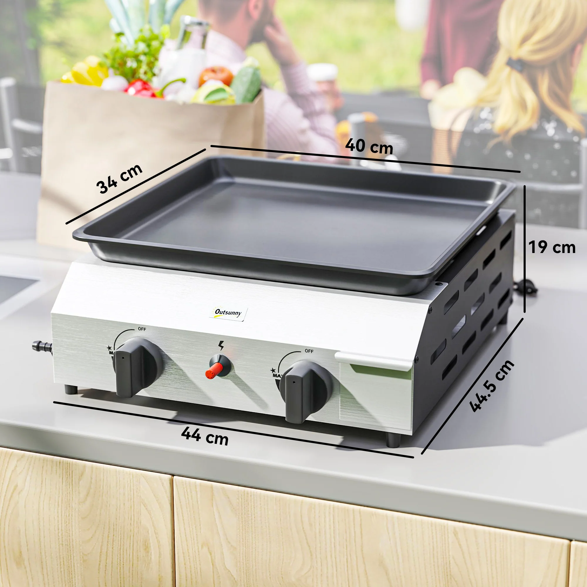 Outsunny Gas Grill, Gas BBQ with Non-Stick Griddle for Camping, Silver Tone - Image 5