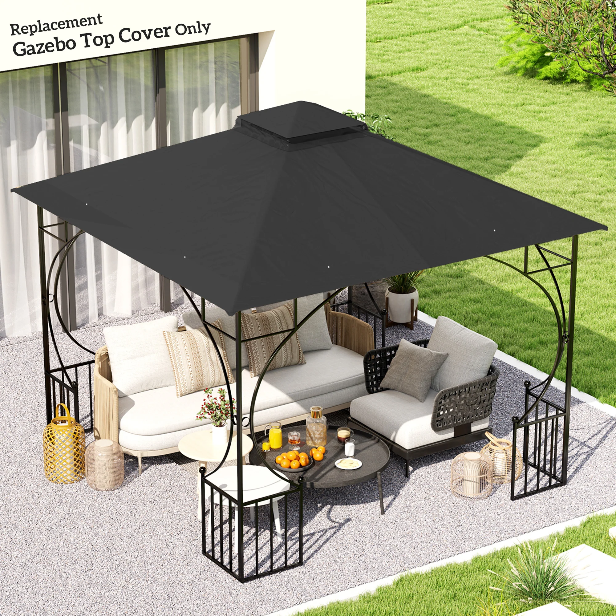 Outsunny Gazebo Canopy Replacement Cover 3 x 3(m) 2-Tier Roof Top for Garden - Image 2