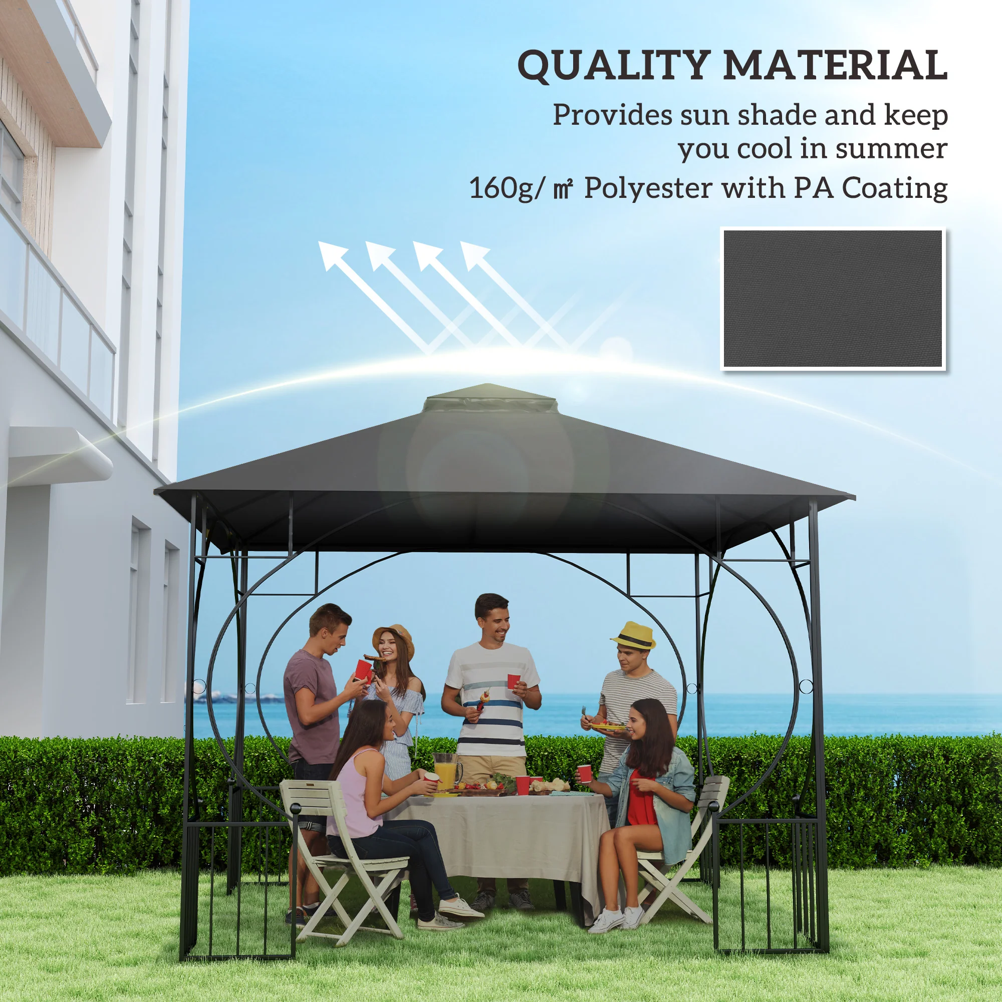 Outsunny Gazebo Canopy Replacement Cover 3 x 3(m) 2-Tier Roof Top for Garden - Image 3
