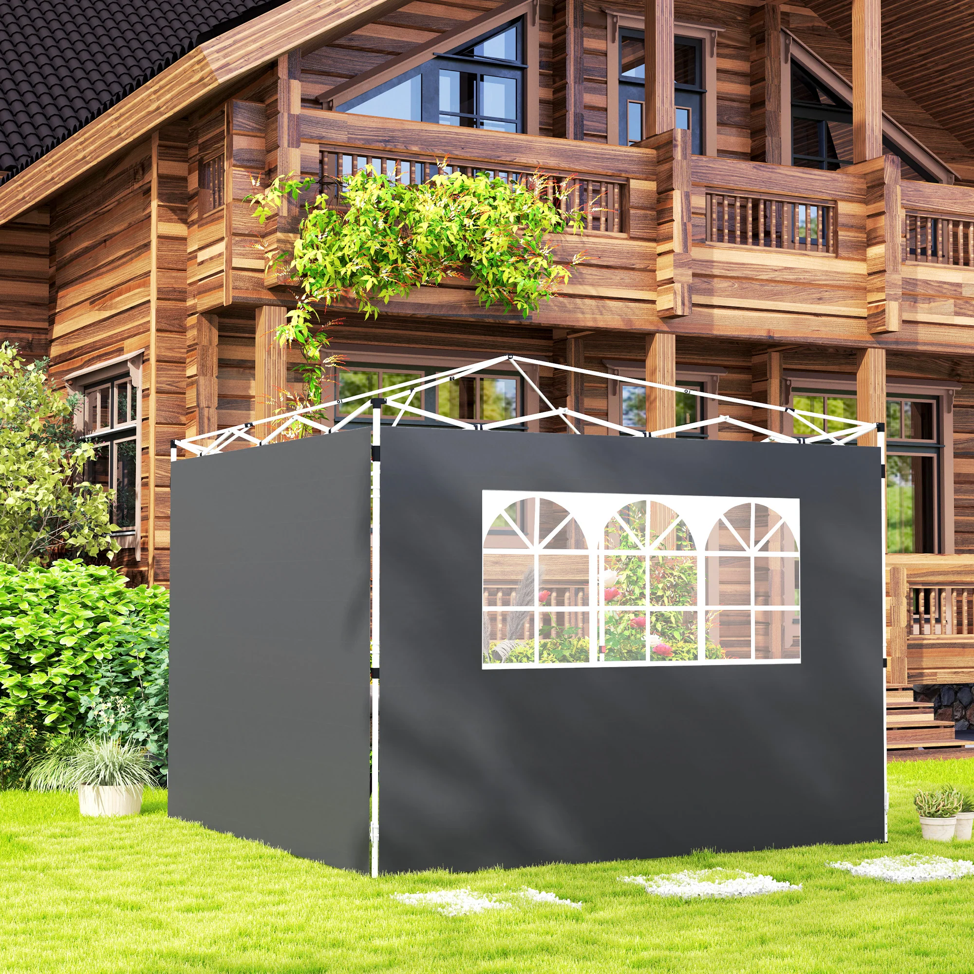 Outsunny Gazebo Replacement Exchangeable Wall Panels W/  Window, Dark Grey - Image 2
