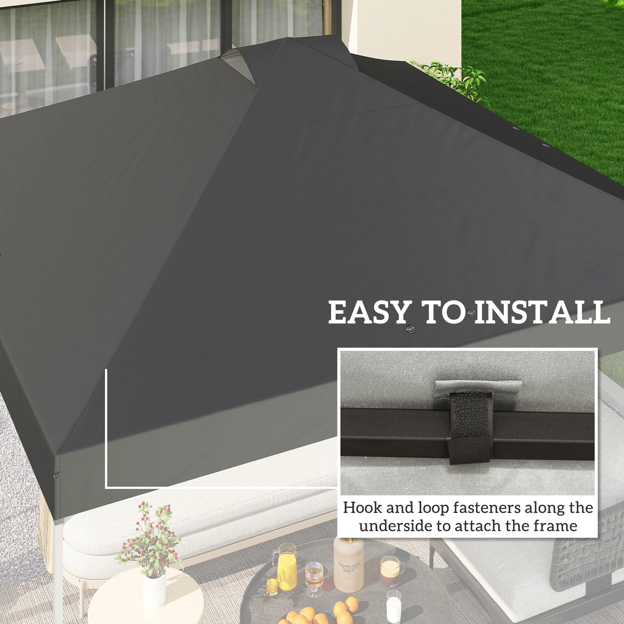 Outsunny Gazebo Roof Replacement UV50+ Waterproof 3x3(m) Dark Grey - Image 6