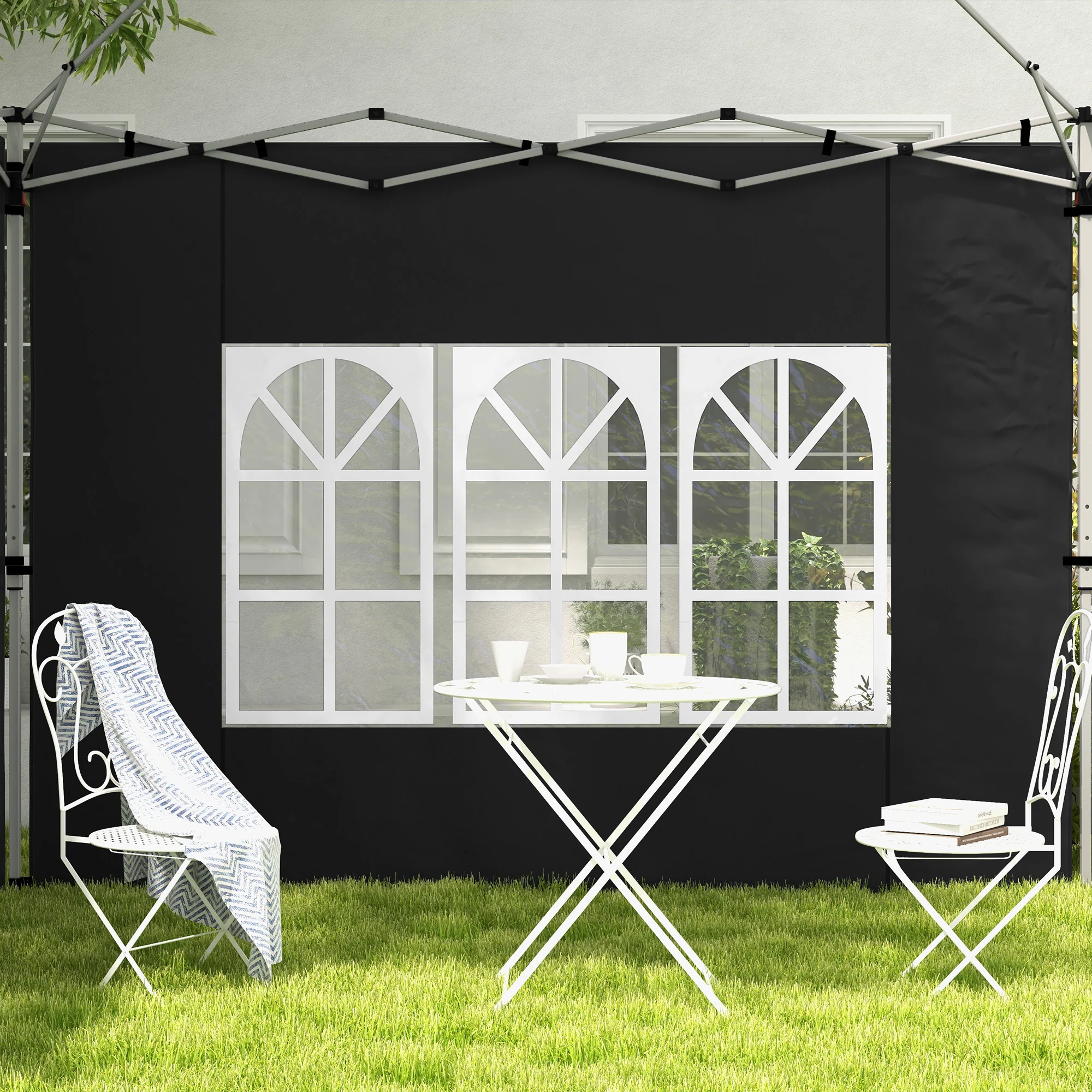 Outsunny Gazebo Side Panels for 3x3(m) or 3x4m Pop Up Gazebo, 2 Pack, Black - Image 7