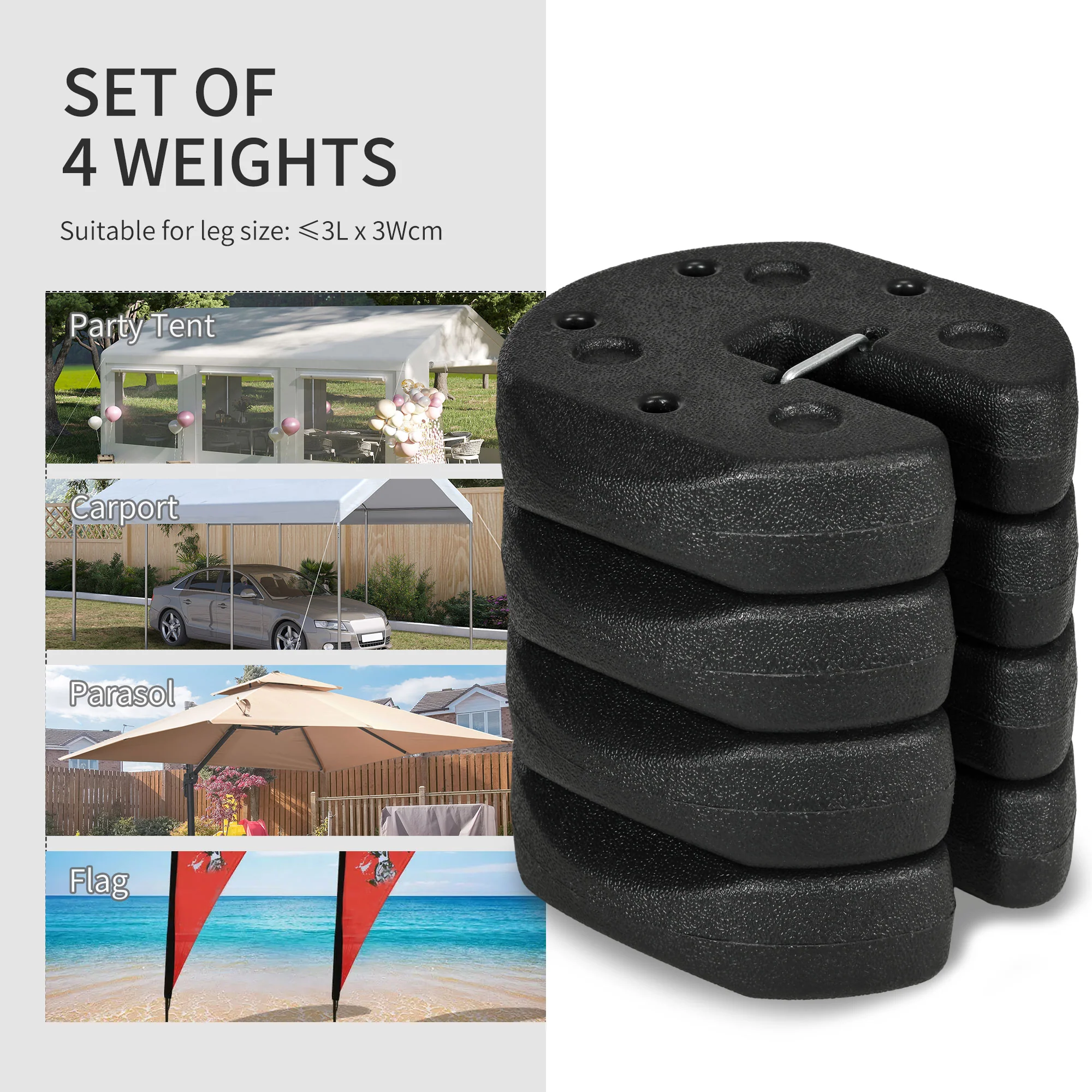 Outsunny Gazebo Weights Set Of 4 With Reinforce Pins And Easy Carry Belt, 12KG - Image 3