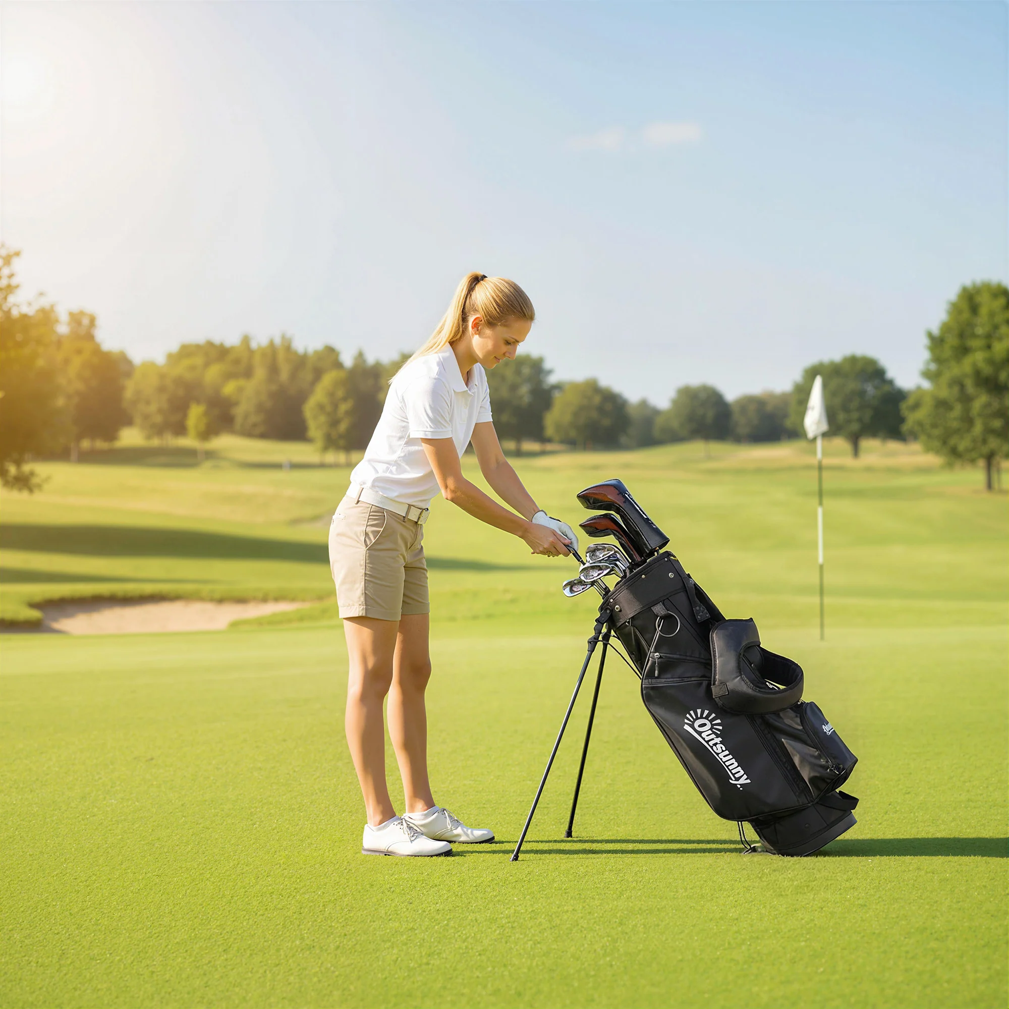 Outsunny Golf Stand Bag 6 Way Full-Length Dividers, Waterproof Golf Bag Grey - Image 9