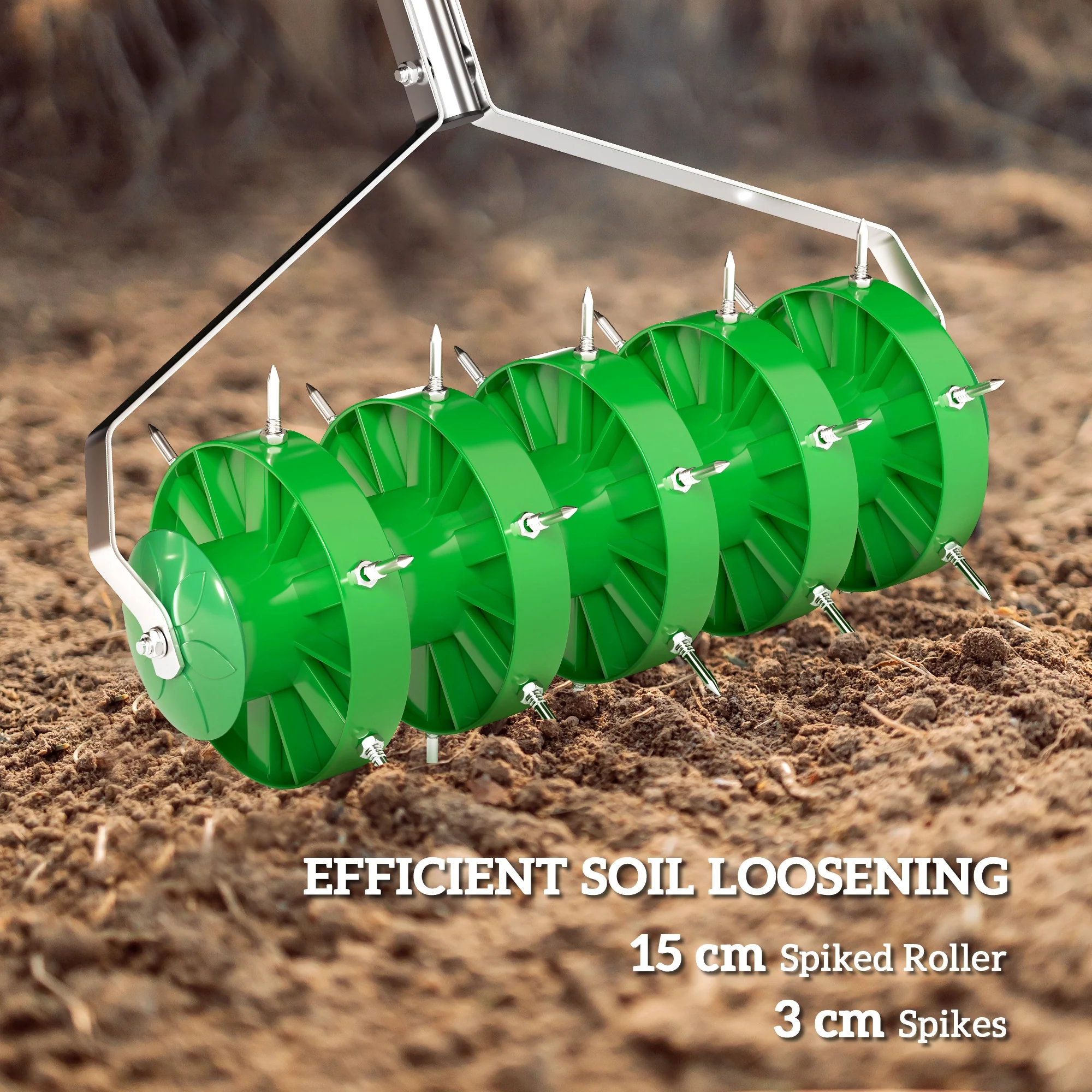Outsunny Grass Spike Roller, Soil Aerator w/ 3 Piece Handle and T-bar Grip - Image 3