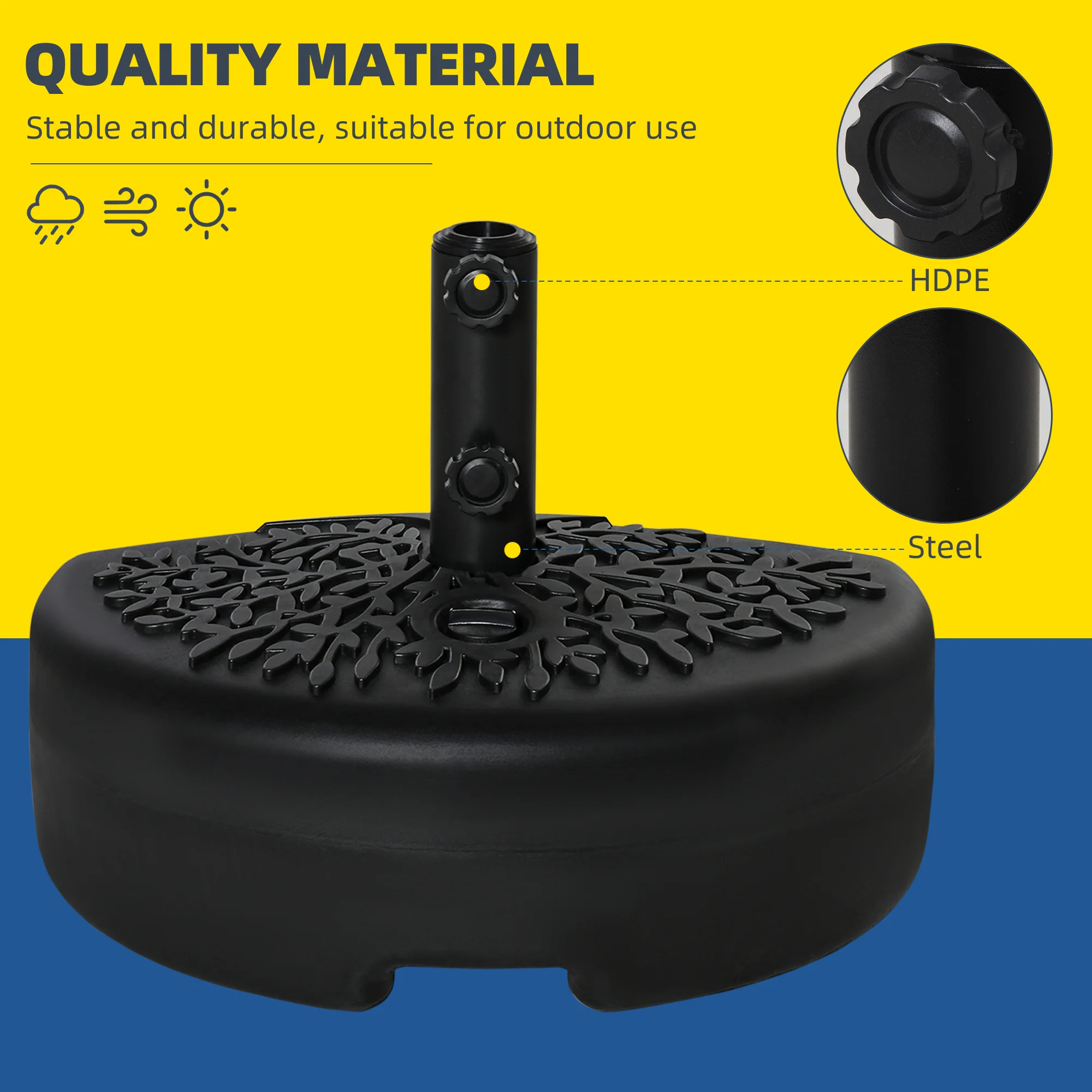 Outsunny Half Round Patio Umbrella Base For 3.8 Cm Or 4.8 Cm Pole, Black - Image 6