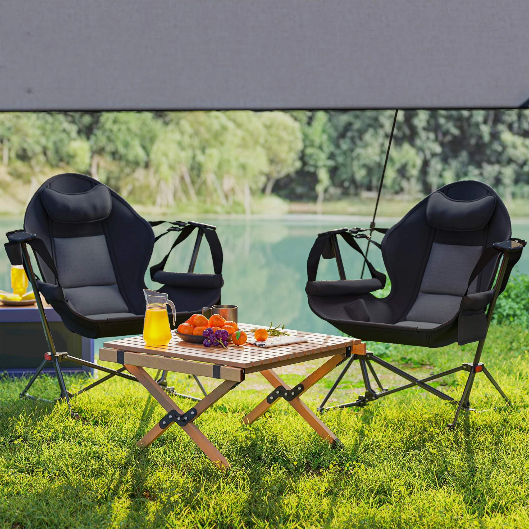 Outsunny Hammock Camping Chair Set Of 2, Adjustable Back Camp Chair, Blue - Image 9