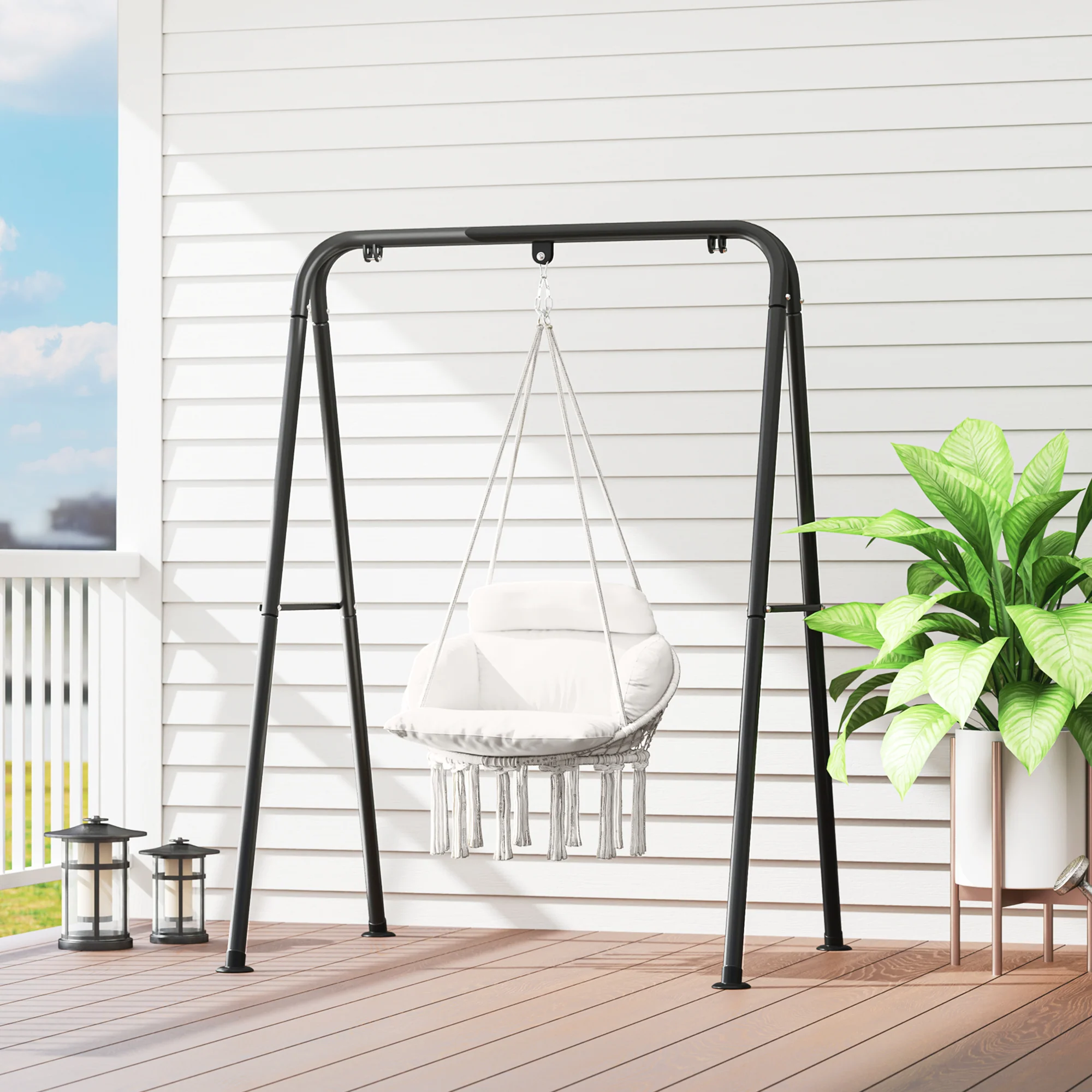 Outsunny Hammock Chair, Boho Hanging Swing Chair with Cushion - Image 18