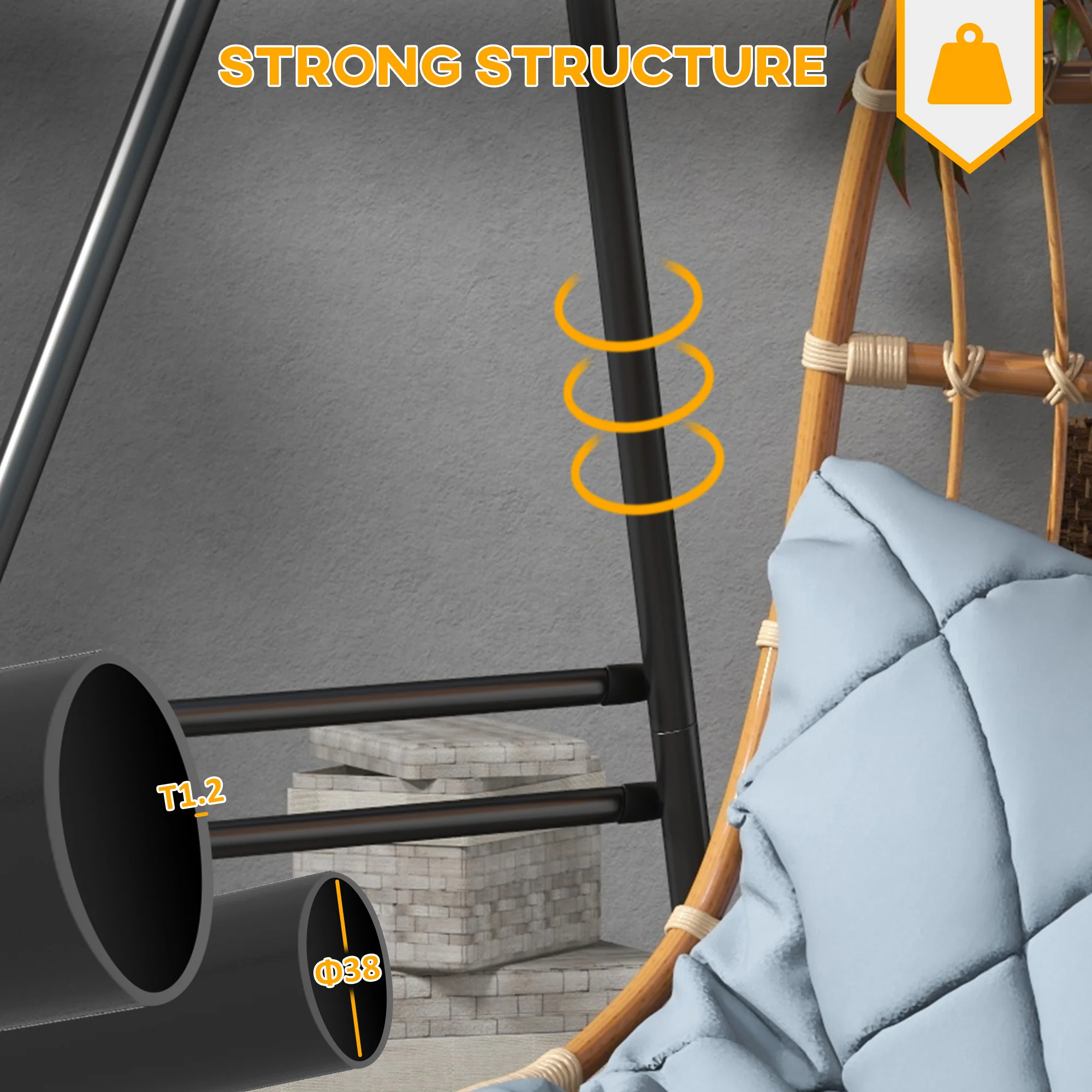 Outsunny Hammock Chair Stand Metal Frame Hammock Stand Only, Black - Image 3