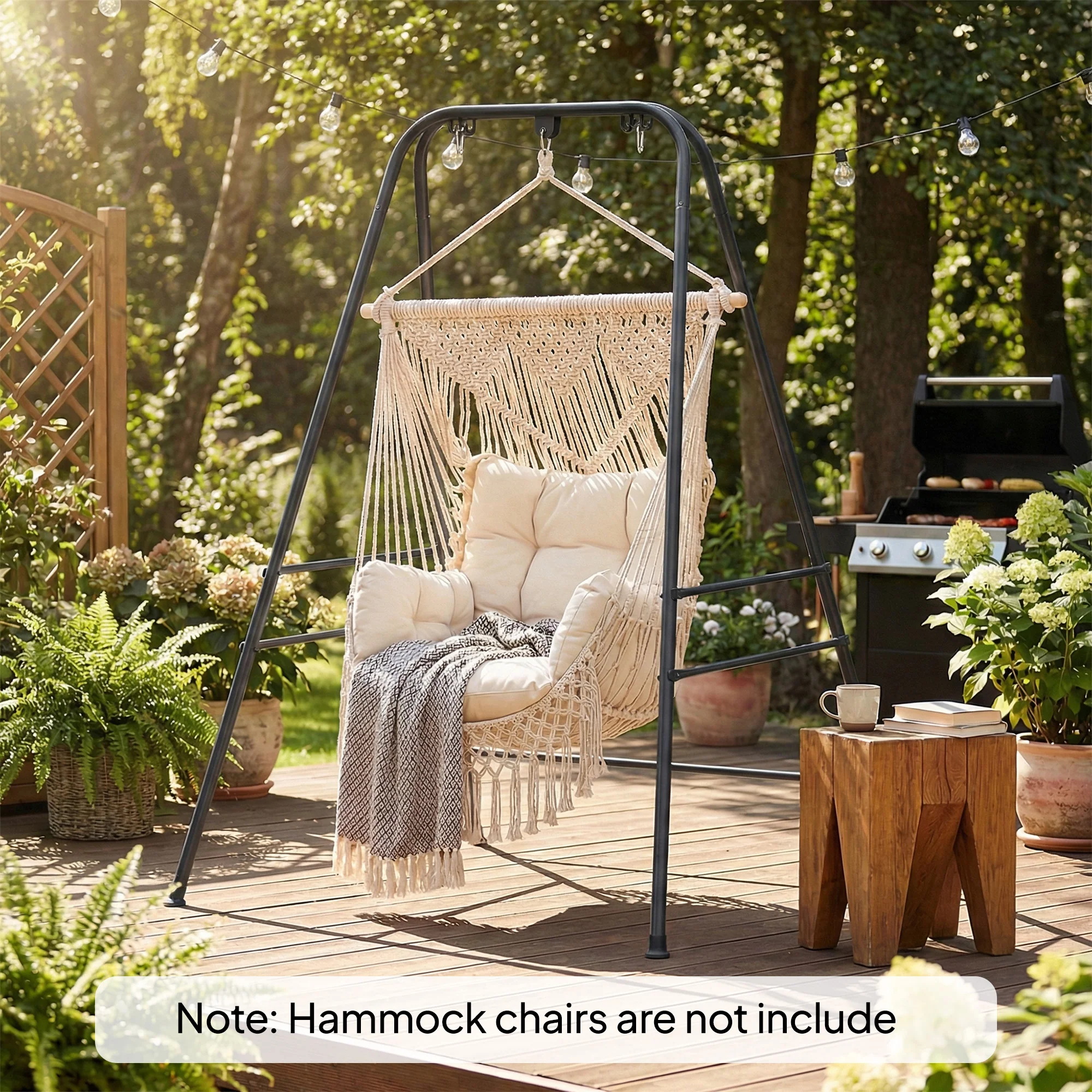 Outsunny Hammock Chair Stand Only for Indoor Outdoor 150KG Load Black - Image 2