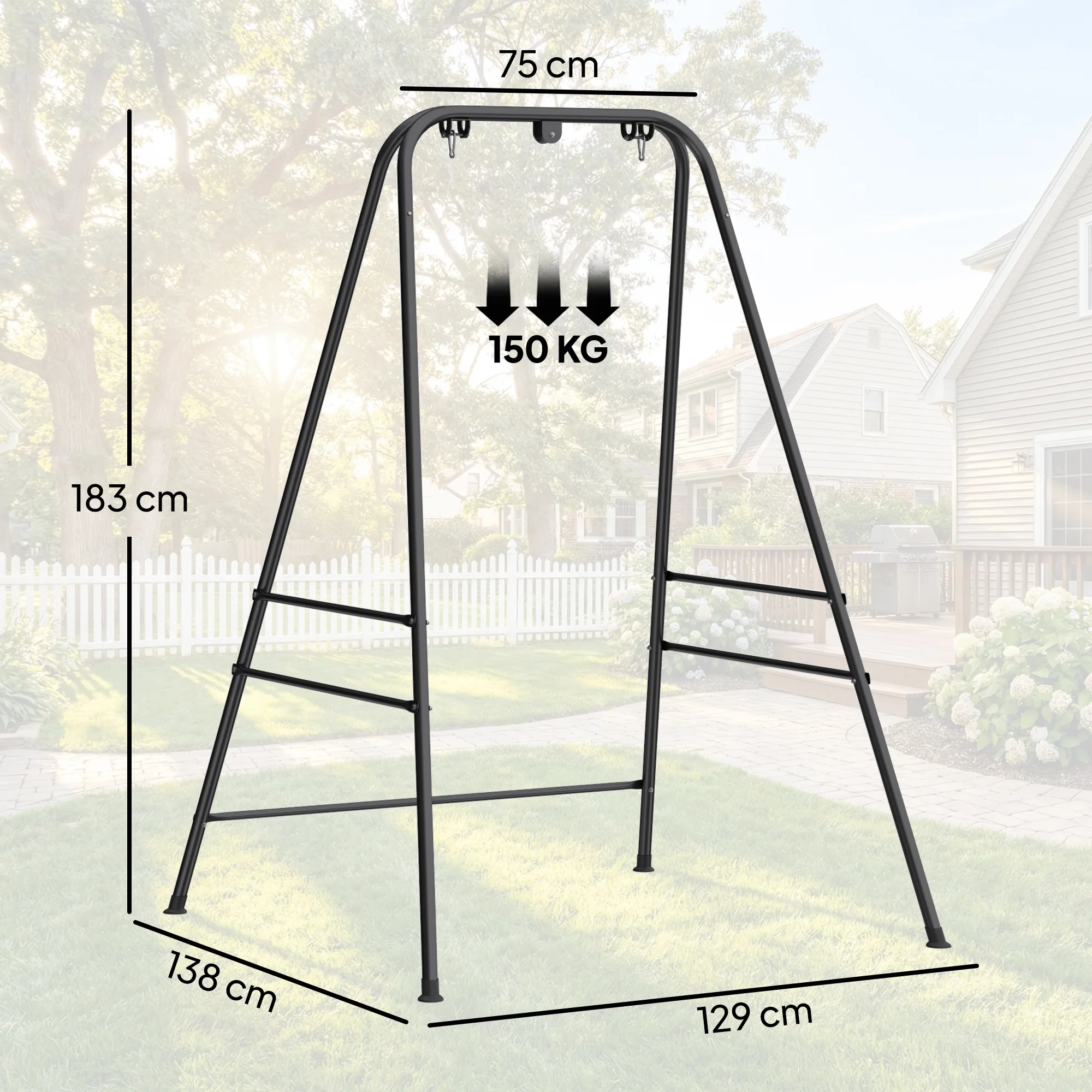 Outsunny Hammock Chair Stand Only for Indoor Outdoor 150KG Load Black - Image 3