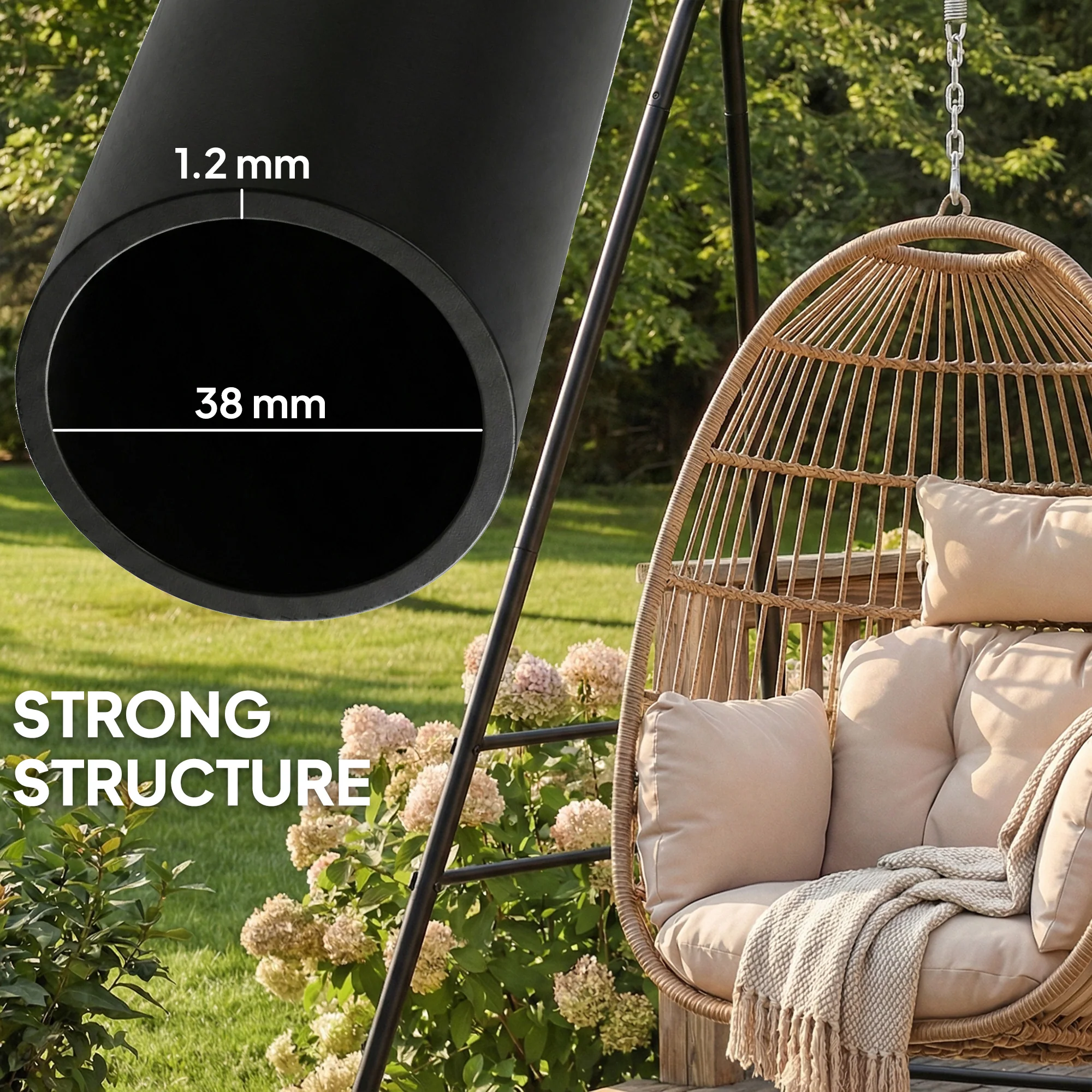 Outsunny Hammock Chair Stand Only for Indoor Outdoor 150KG Load Black - Image 5