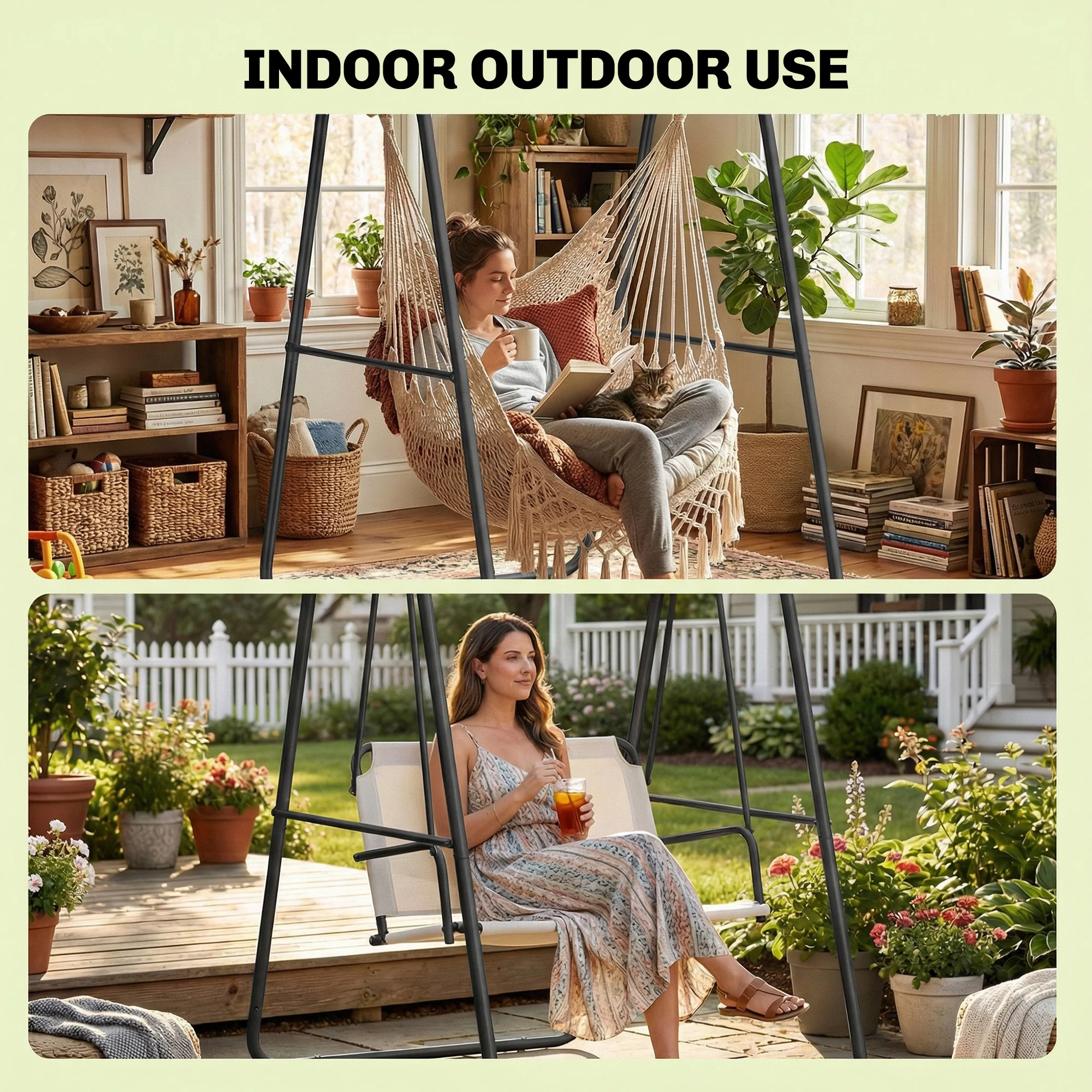 Outsunny Hammock Chair Stand Only, Hanging Chair Stand, 150 KG Load, Black - Image 6