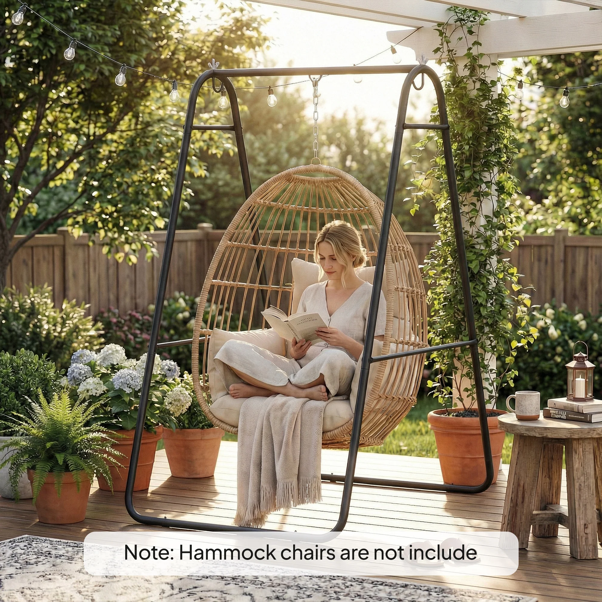 Outsunny Hammock Chair Stand Only, Hanging Chair Stand, 150 KG Load, Black - Image 8