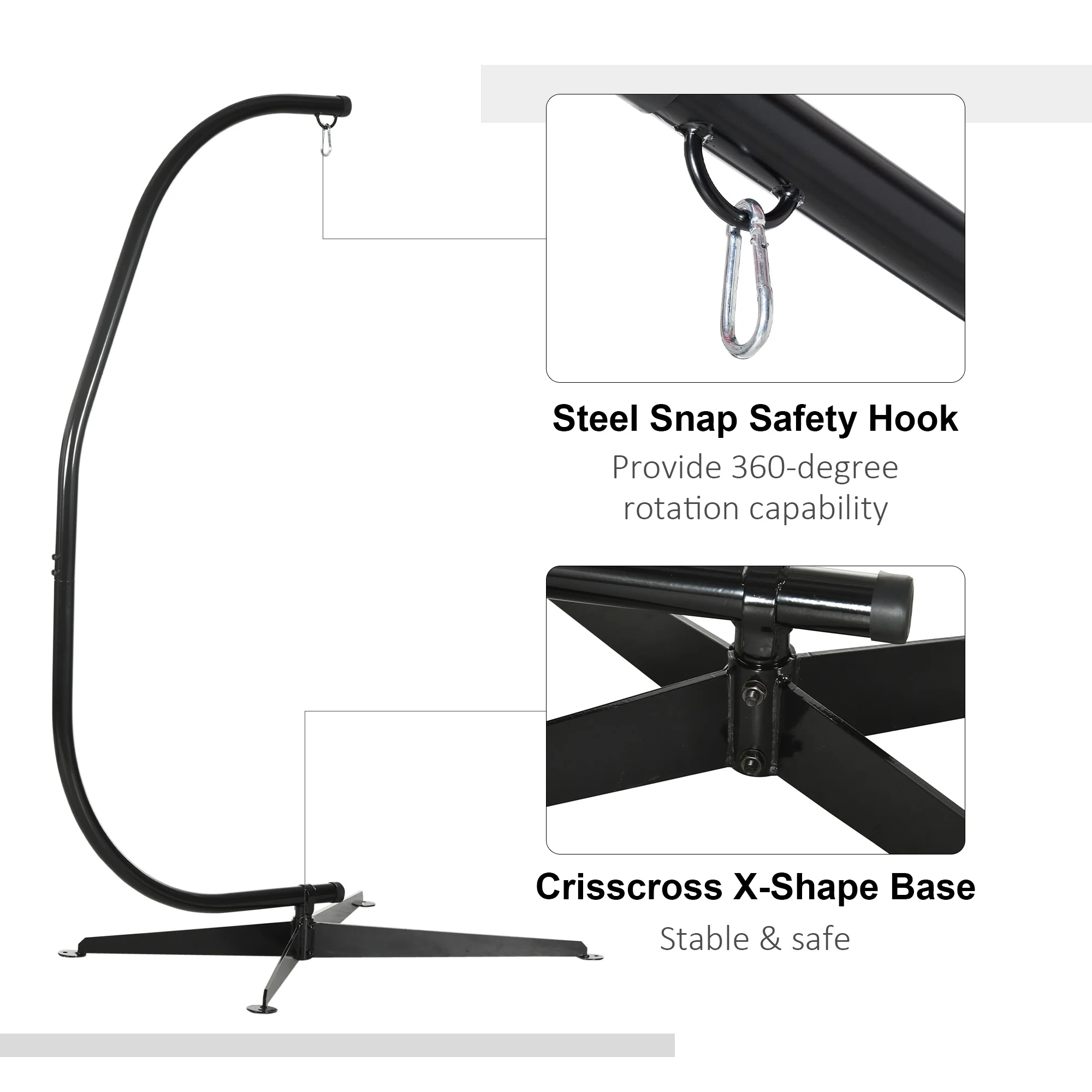 Outsunny Hammock Chair Stand Only Heavy Duty Metal C-Stand Indoor or Outdoor - Image 2
