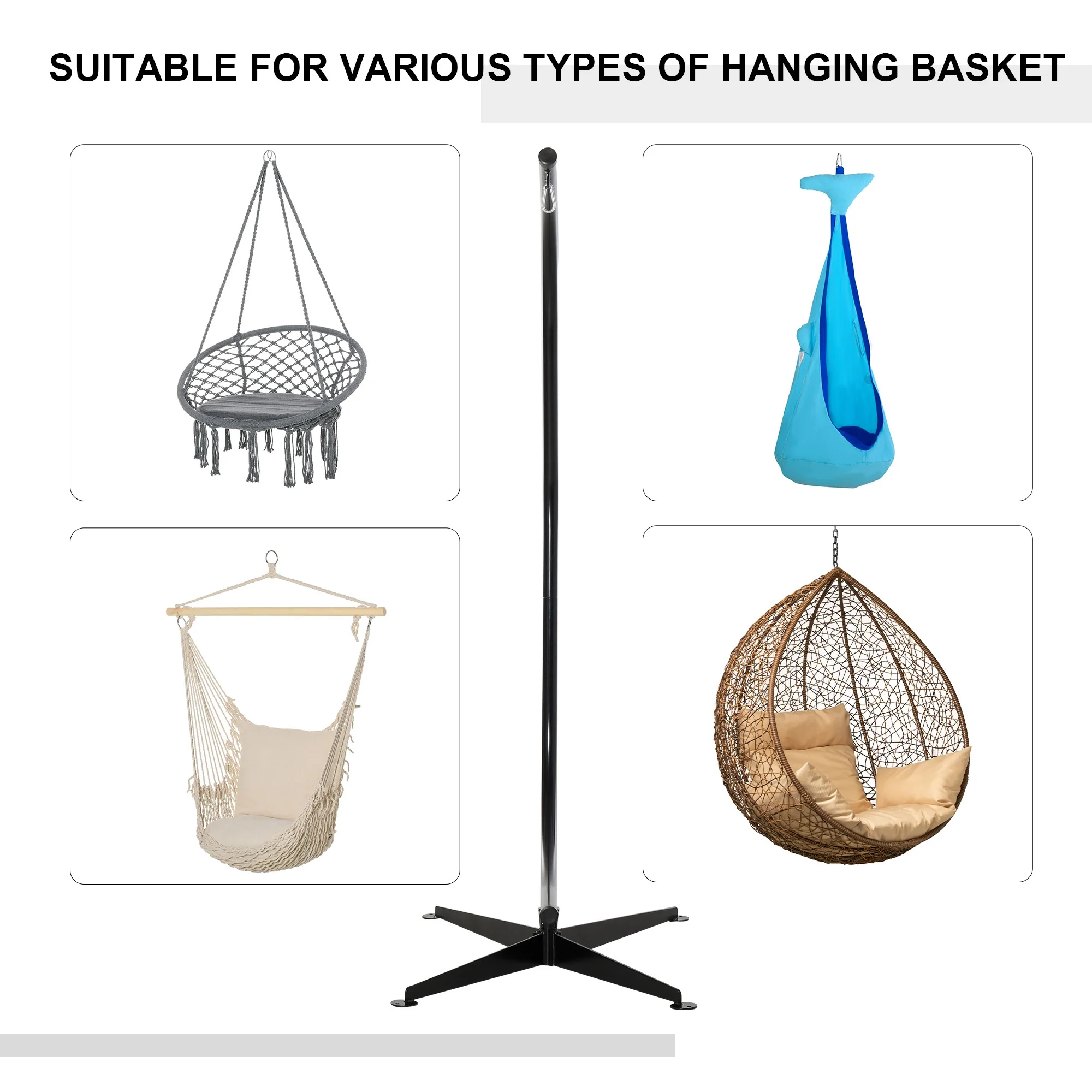 Outsunny Hammock Chair Stand Only Heavy Duty Metal C-Stand Indoor or Outdoor - Image 5