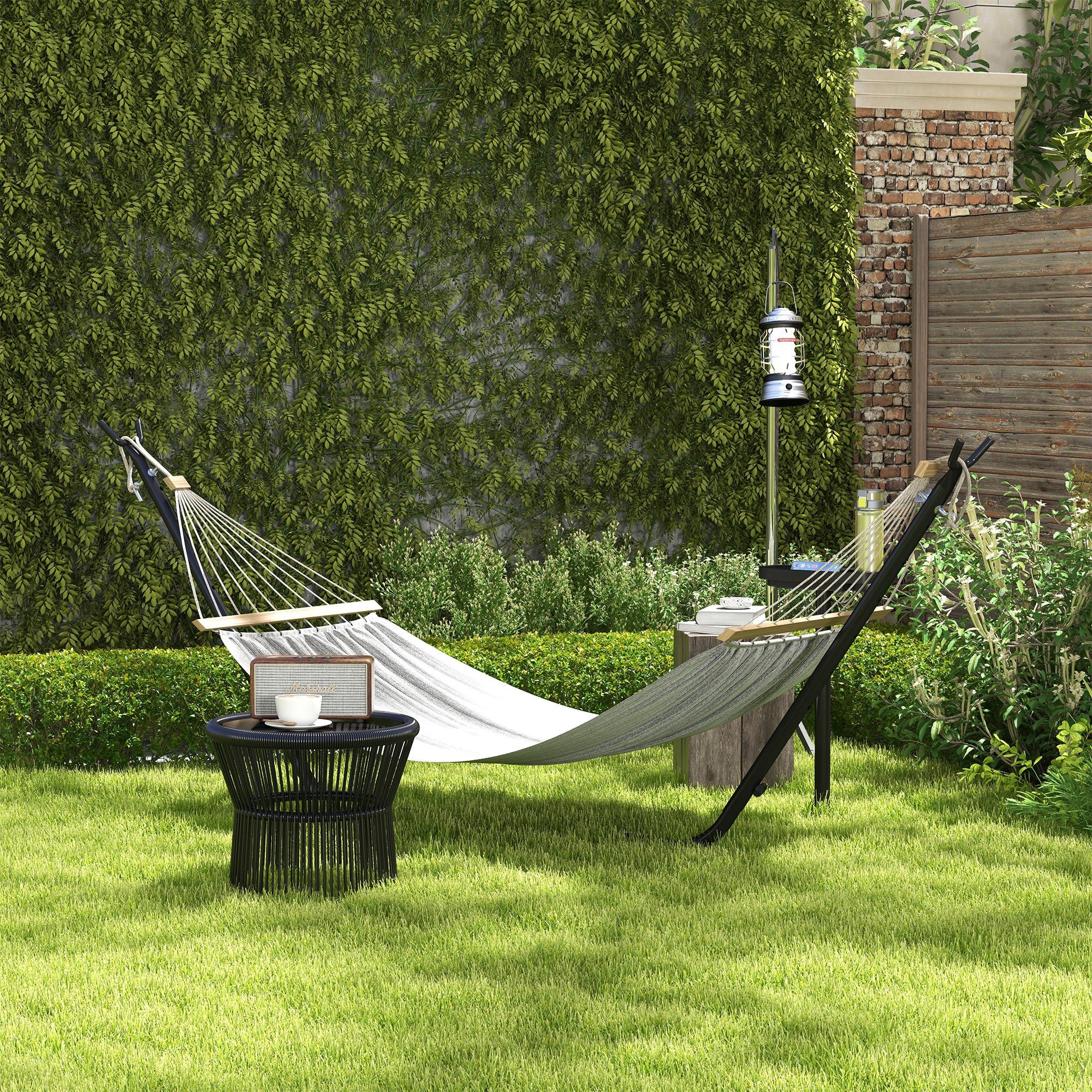 Outsunny Hammock Stand with Side Tray, Steel Frame Hammock Stand, Black - Image 2