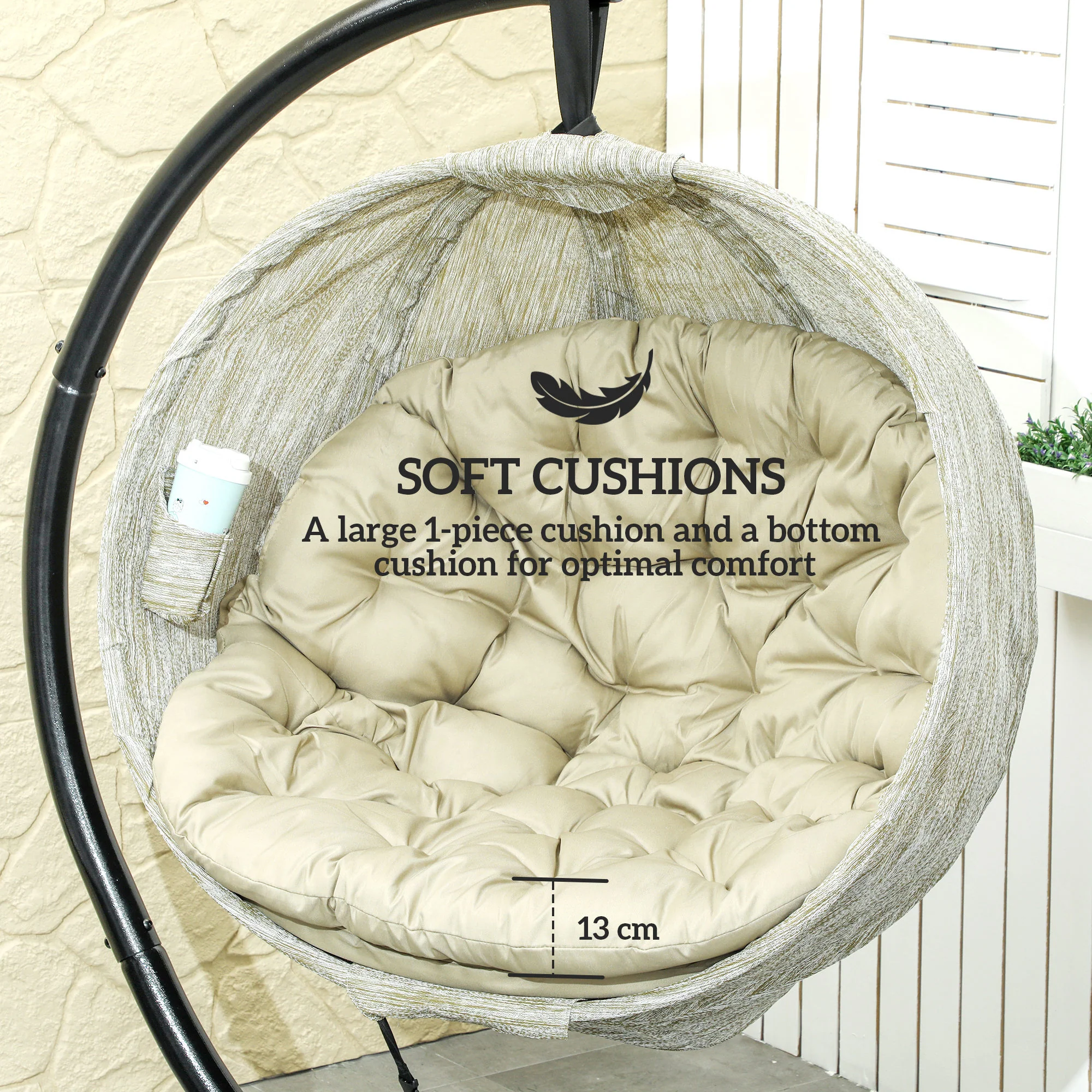 Outsunny Hanging Egg Chair Outdoor Indoor Swing Chair, Folding Basket - Image 12