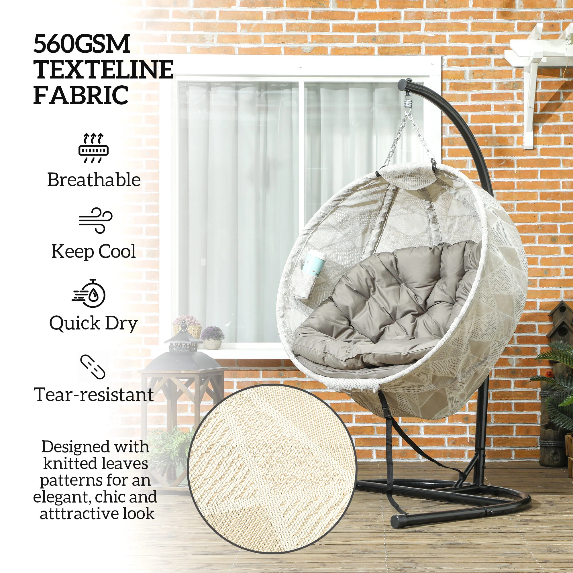 Outsunny Hanging Egg Chair Outdoor Indoor Swing Chair, Folding Basket - Image 13