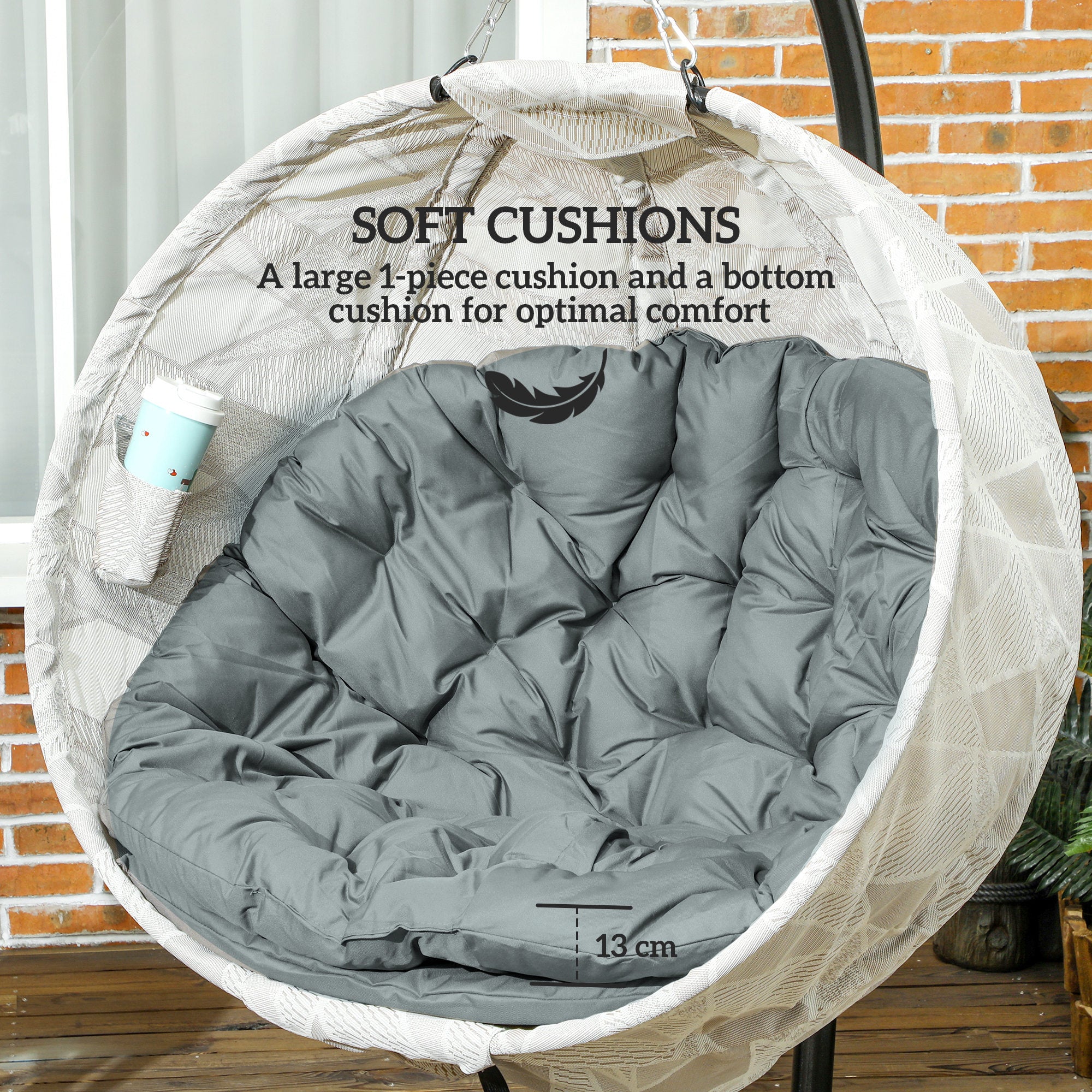 Outsunny Hanging Egg Chair Outdoor Indoor Swing Chair, Folding Basket - Image 3