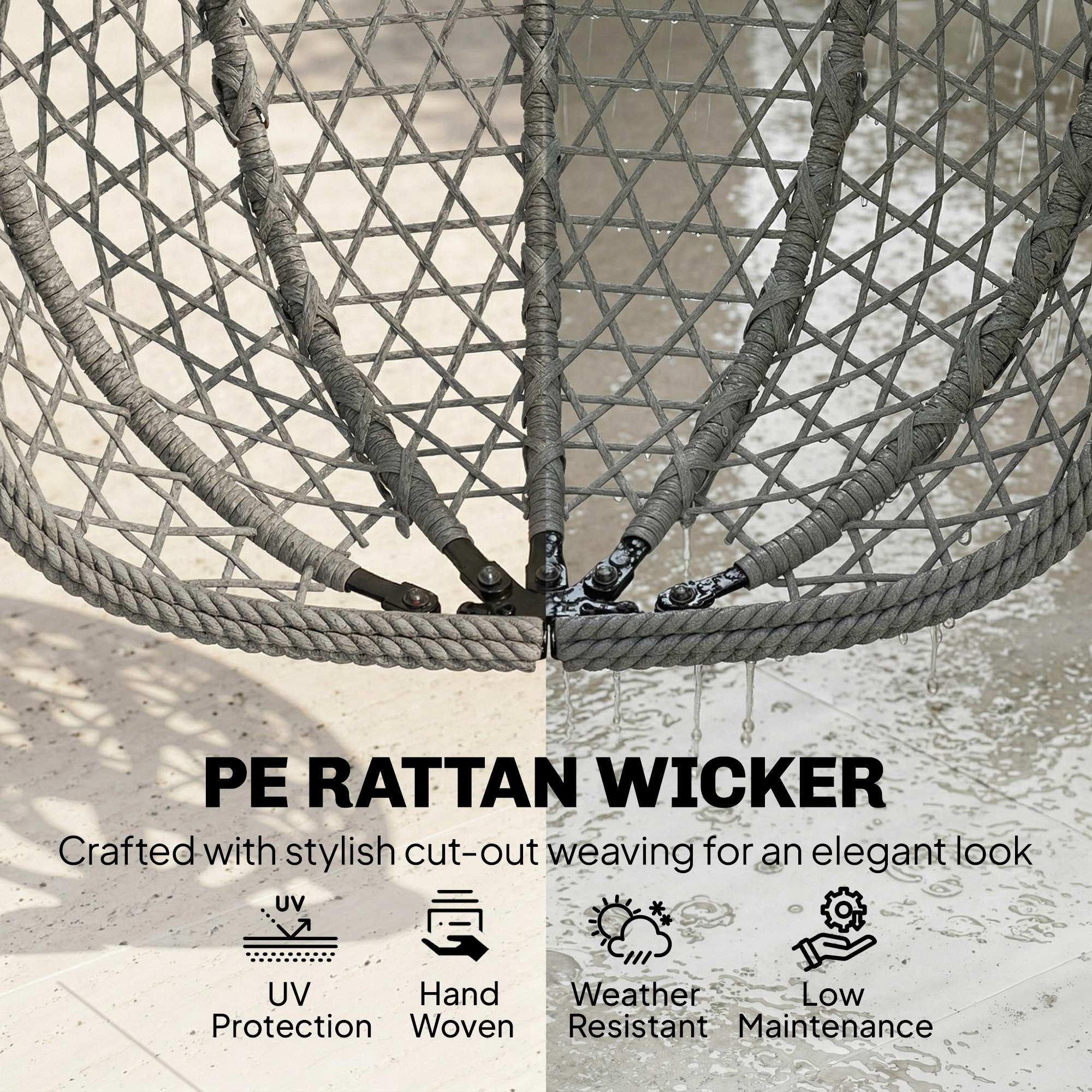 Outsunny Hanging Egg Chair, Rattan Swing Chair with Stand, Dark Grey - Image 7