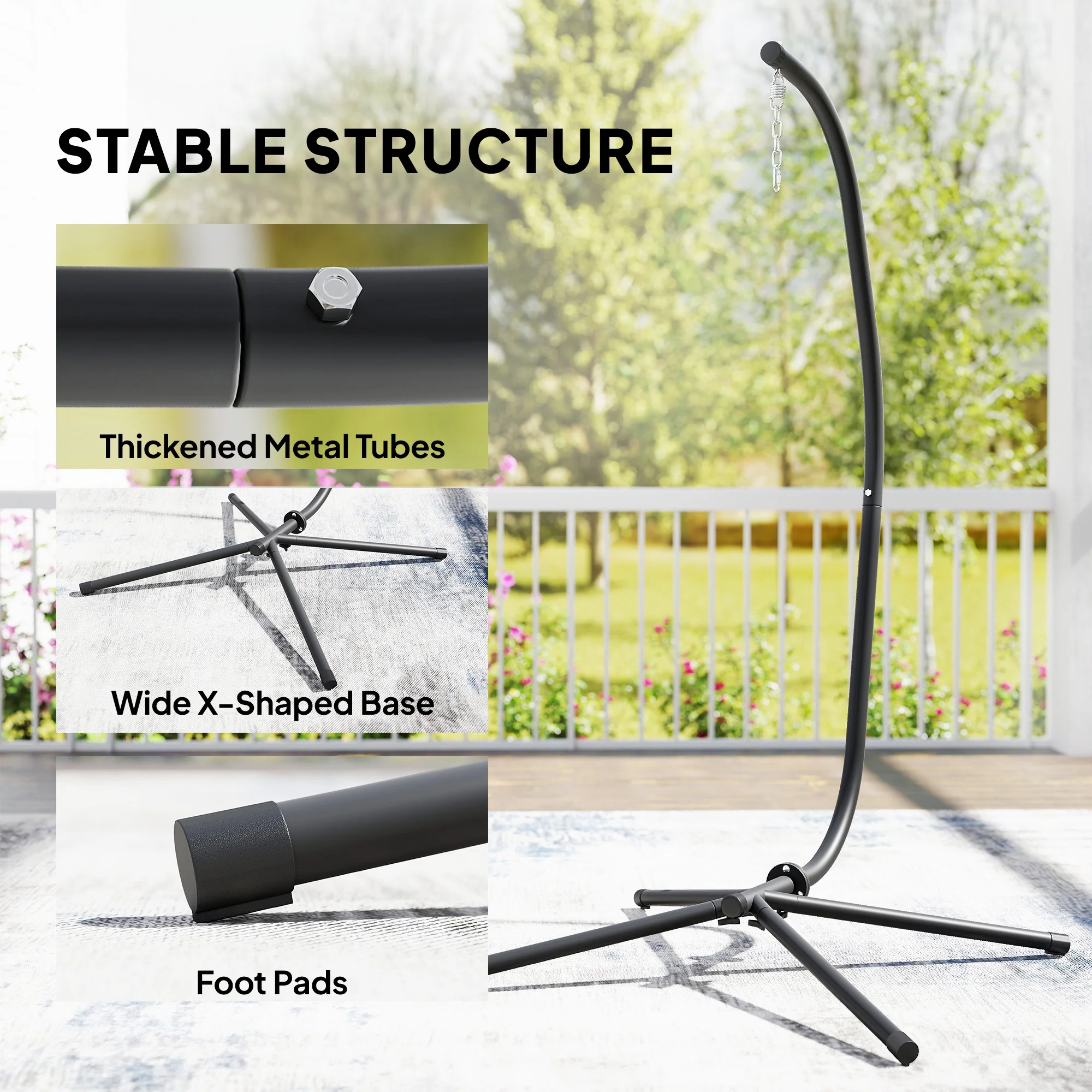 Outsunny Hanging Egg Chair Stand Only, Hammock Chair C-Stand, Black - Image 4