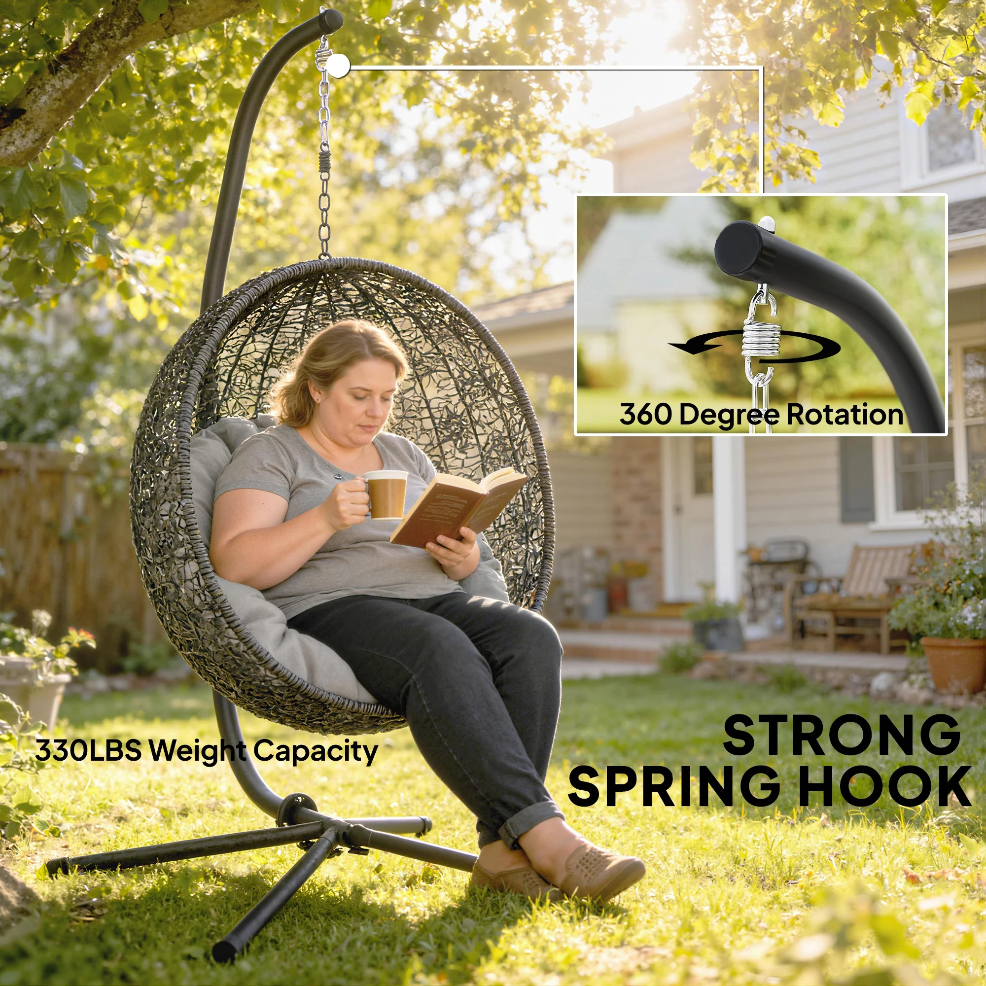 Outsunny Hanging Egg Chair Stand Only, Hammock Chair C-Stand, Black - Image 5