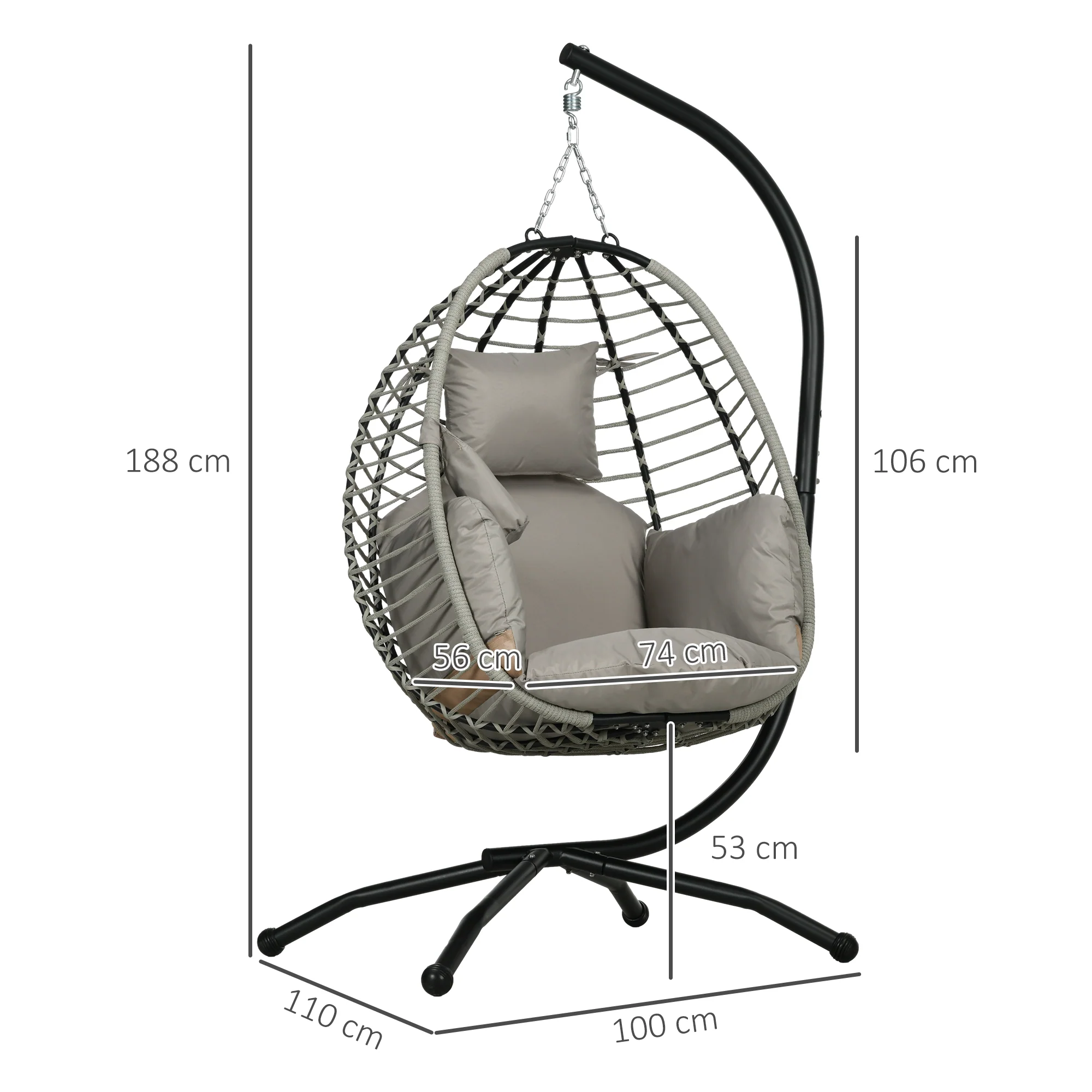 Outsunny Hanging Swing Chair W/ Thick Cushion, Hanging Chair - Image 14
