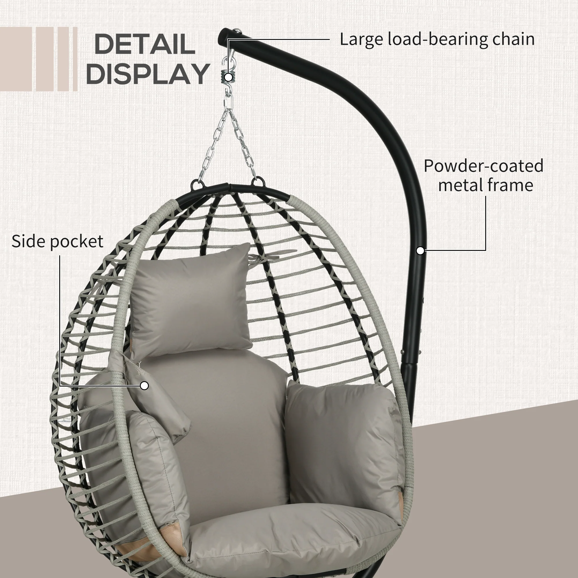 Outsunny Hanging Swing Chair W/ Thick Cushion, Hanging Chair - Image 16