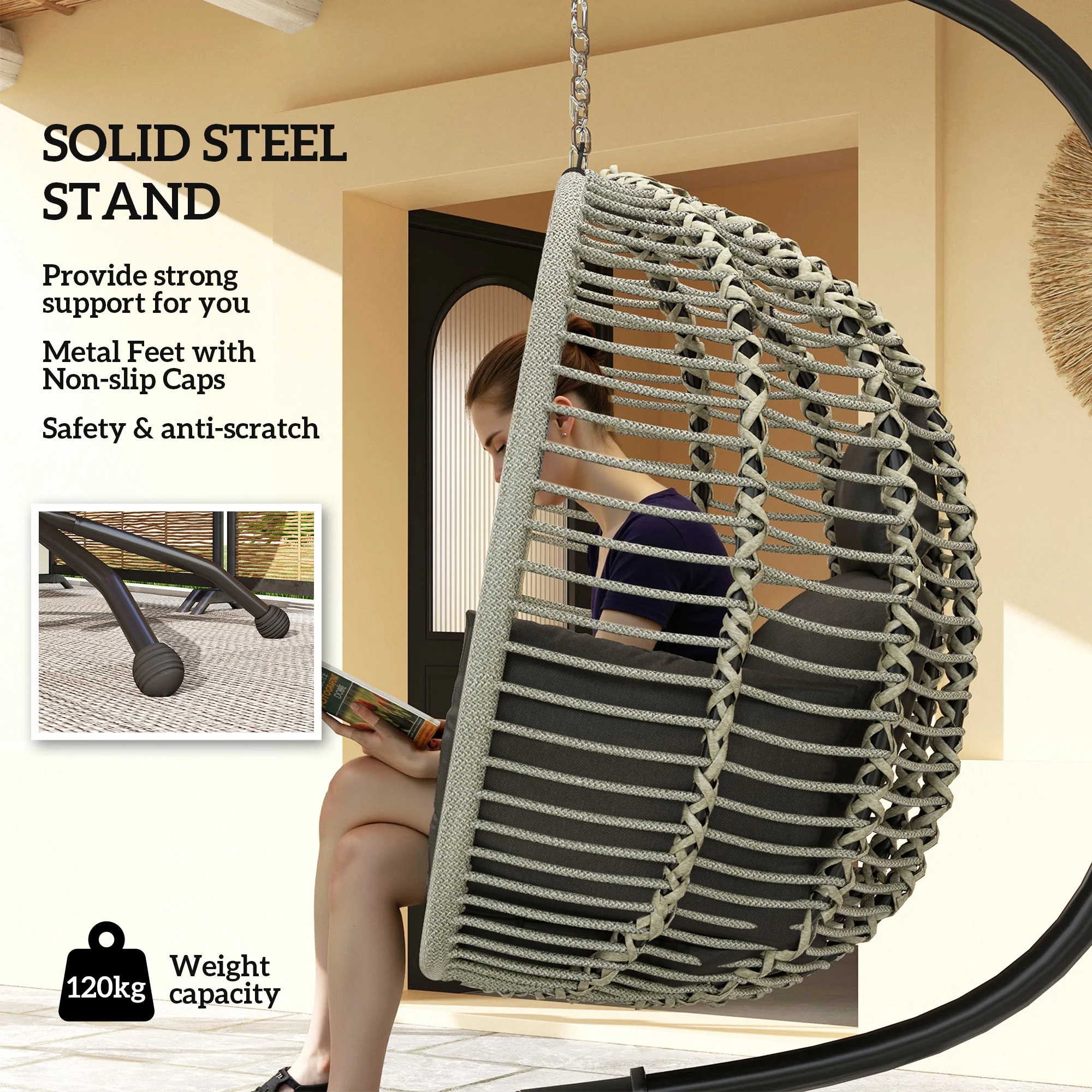 Outsunny Hanging Swing Chair W/ Thick Cushion, Hanging Chair - Image 3
