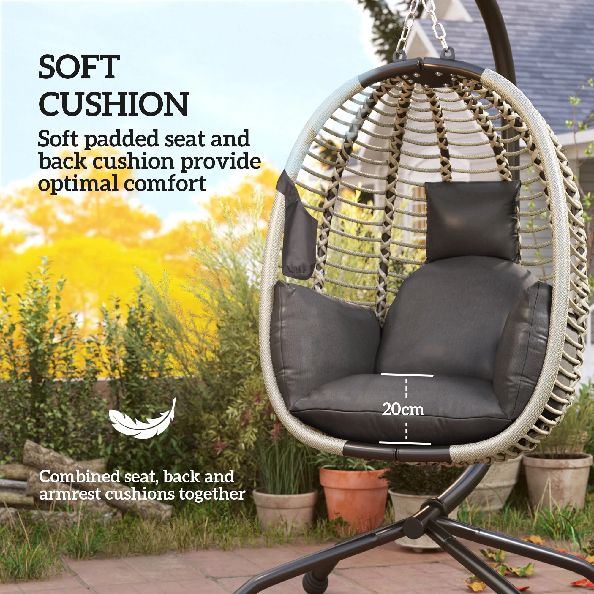 Outsunny Hanging Swing Chair W/ Thick Cushion, Hanging Chair - Image 6