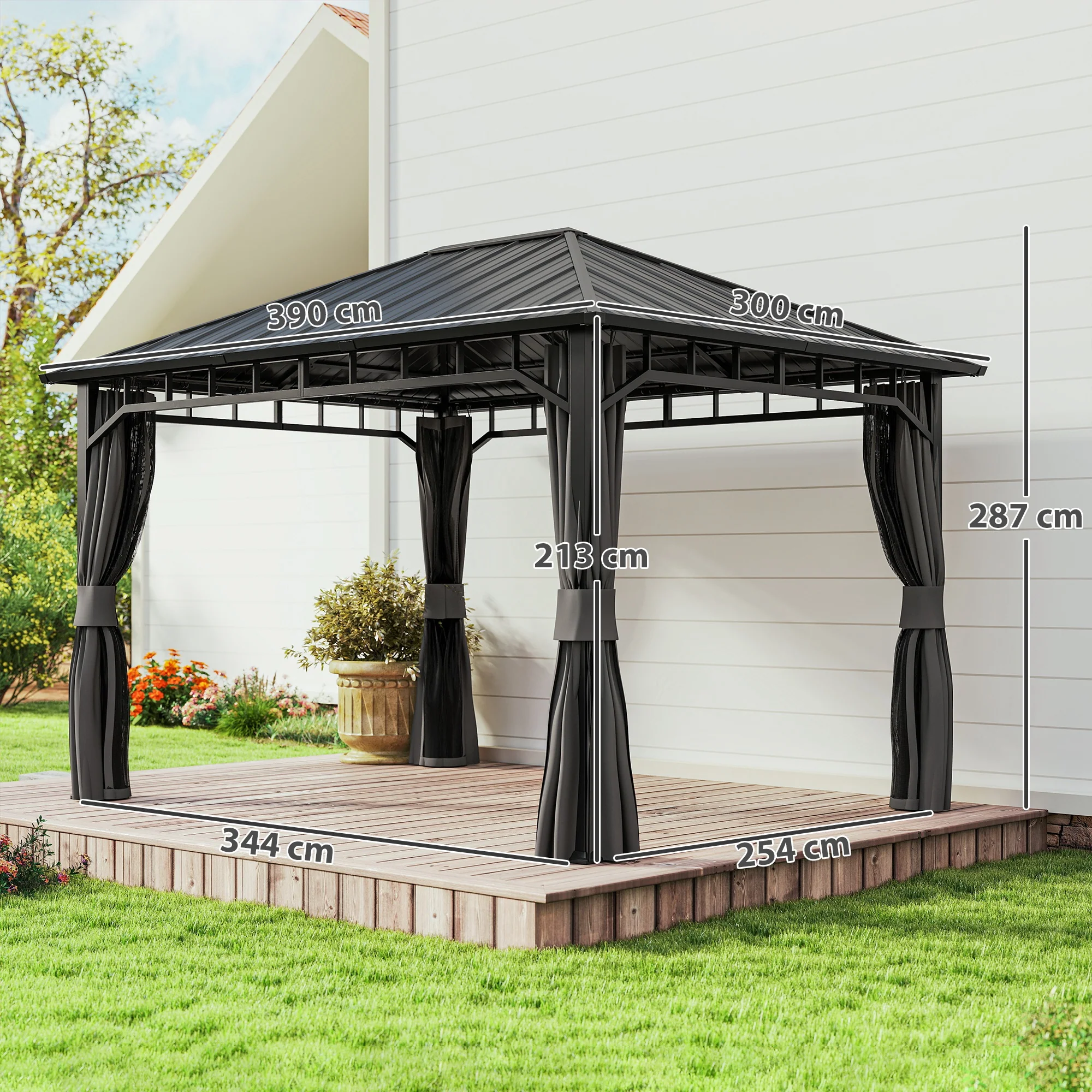 Outsunny Hardtop Gazebo with Galvanised Steel Roof and Sides - Dark Grey - Image 14