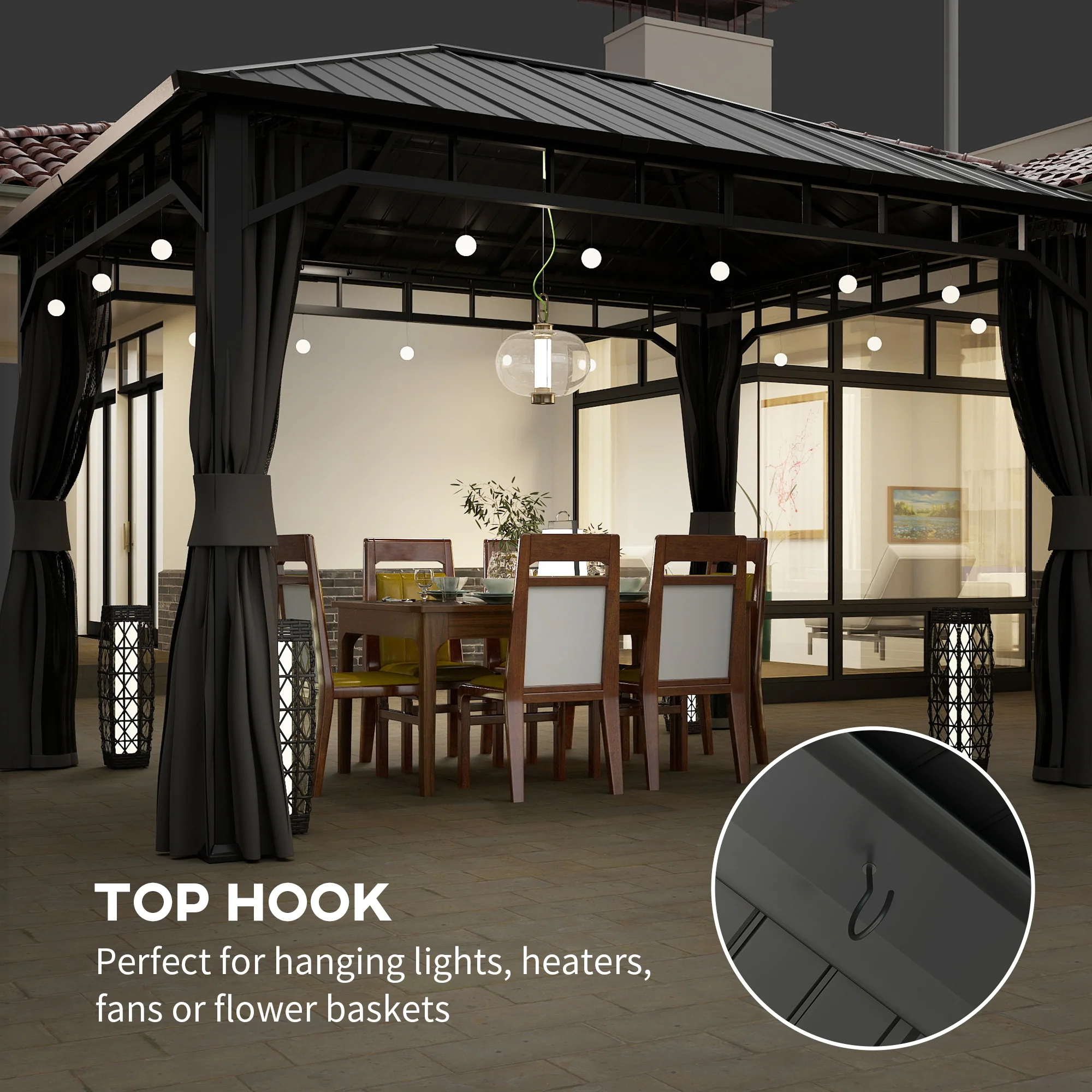 Outsunny Hardtop Gazebo with Galvanised Steel Roof and Sides - Dark Grey - Image 17