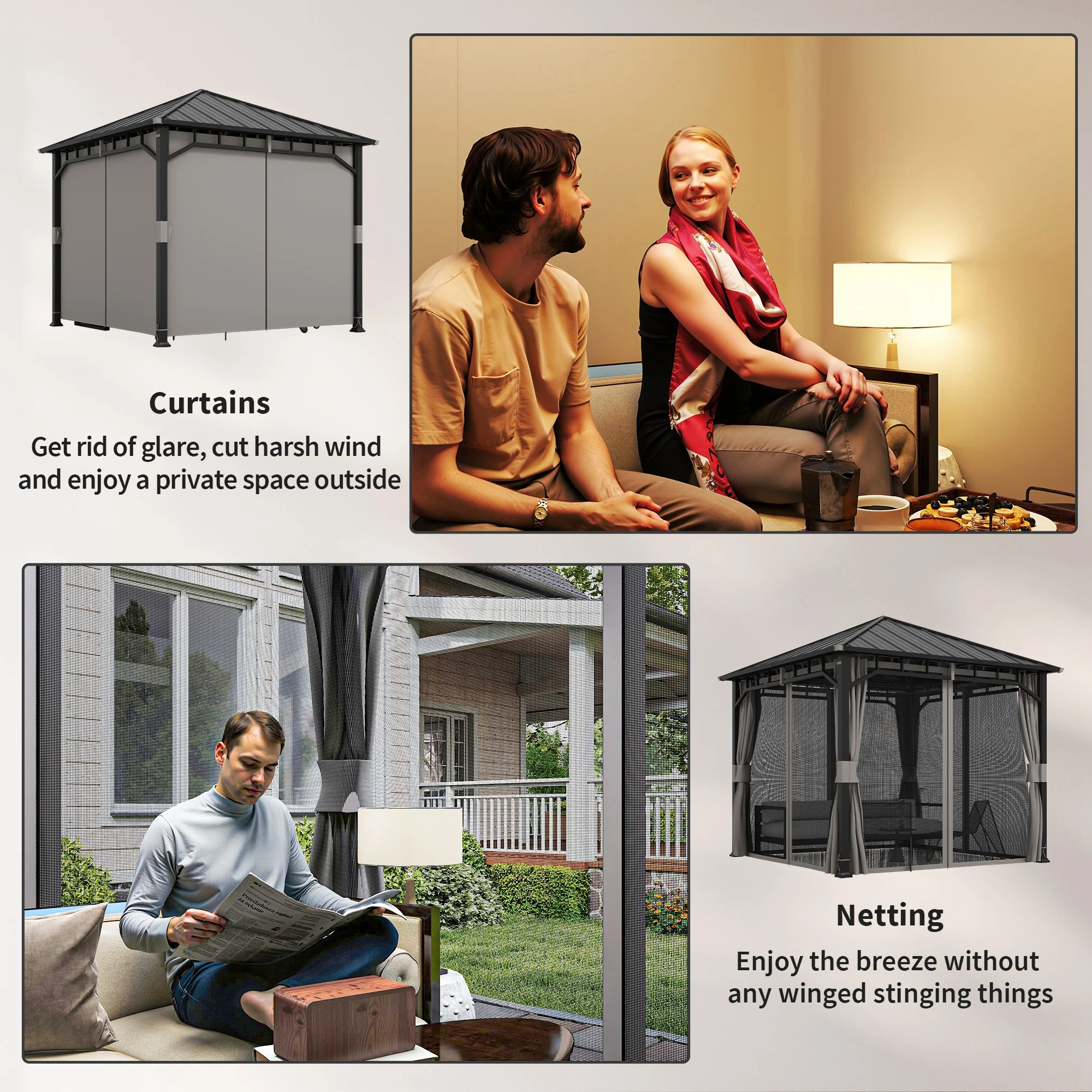 Outsunny Hardtop Gazebo with Galvanised Steel Roof and Sides - Dark Grey - Image 7