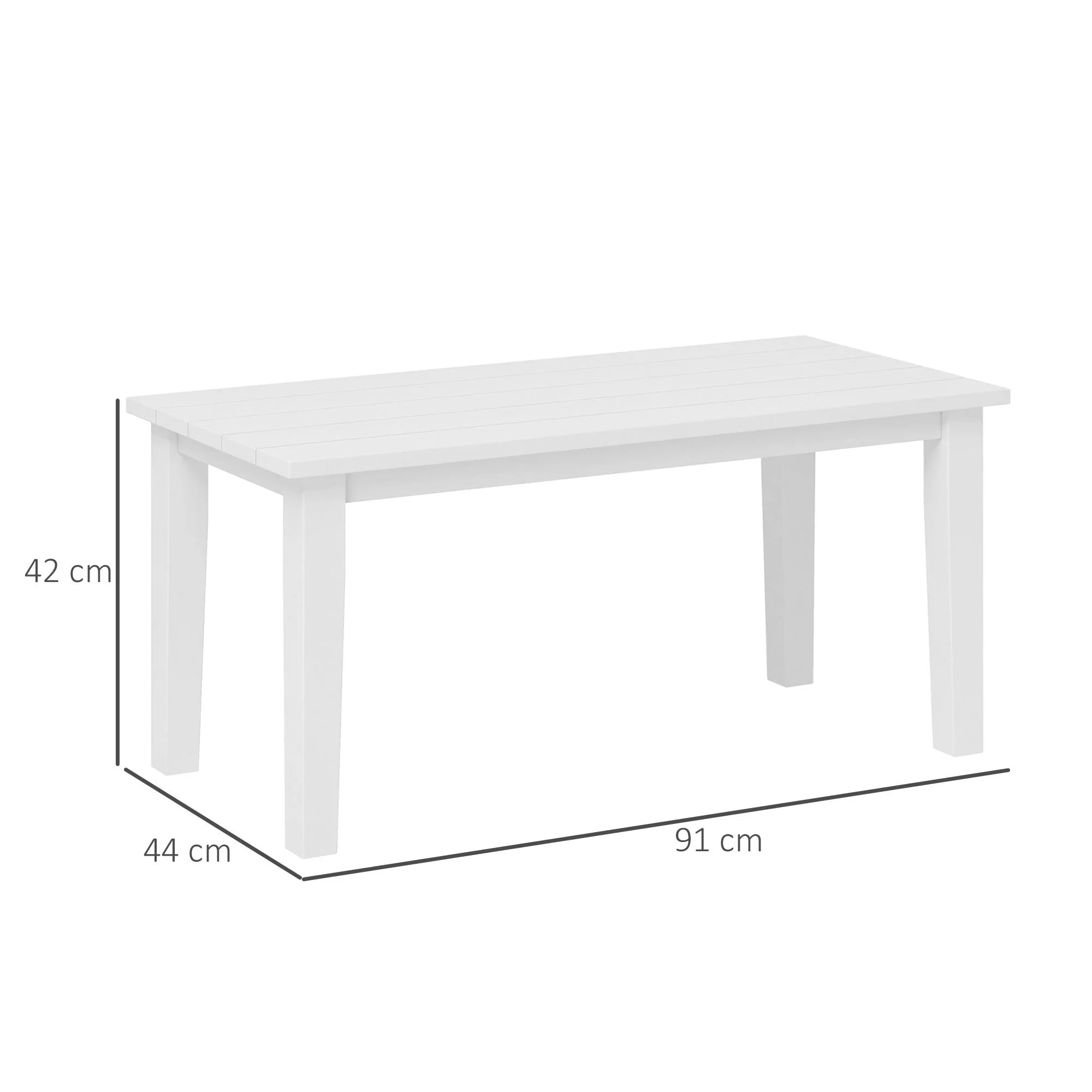 Outsunny HDPE Rectangle Garden Coffee Table, Slatted Outdoor Table, White - Image 5