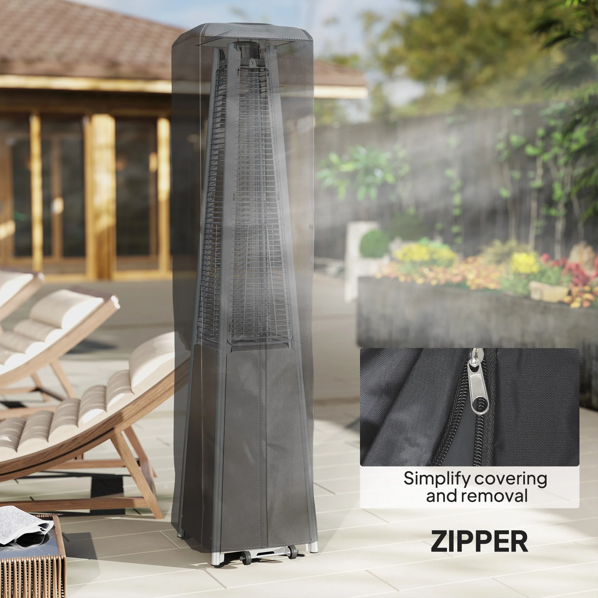 Outsunny Heavy Duty Gas Pyramid Outdoor Patio Heater Cover, Black - Image 6