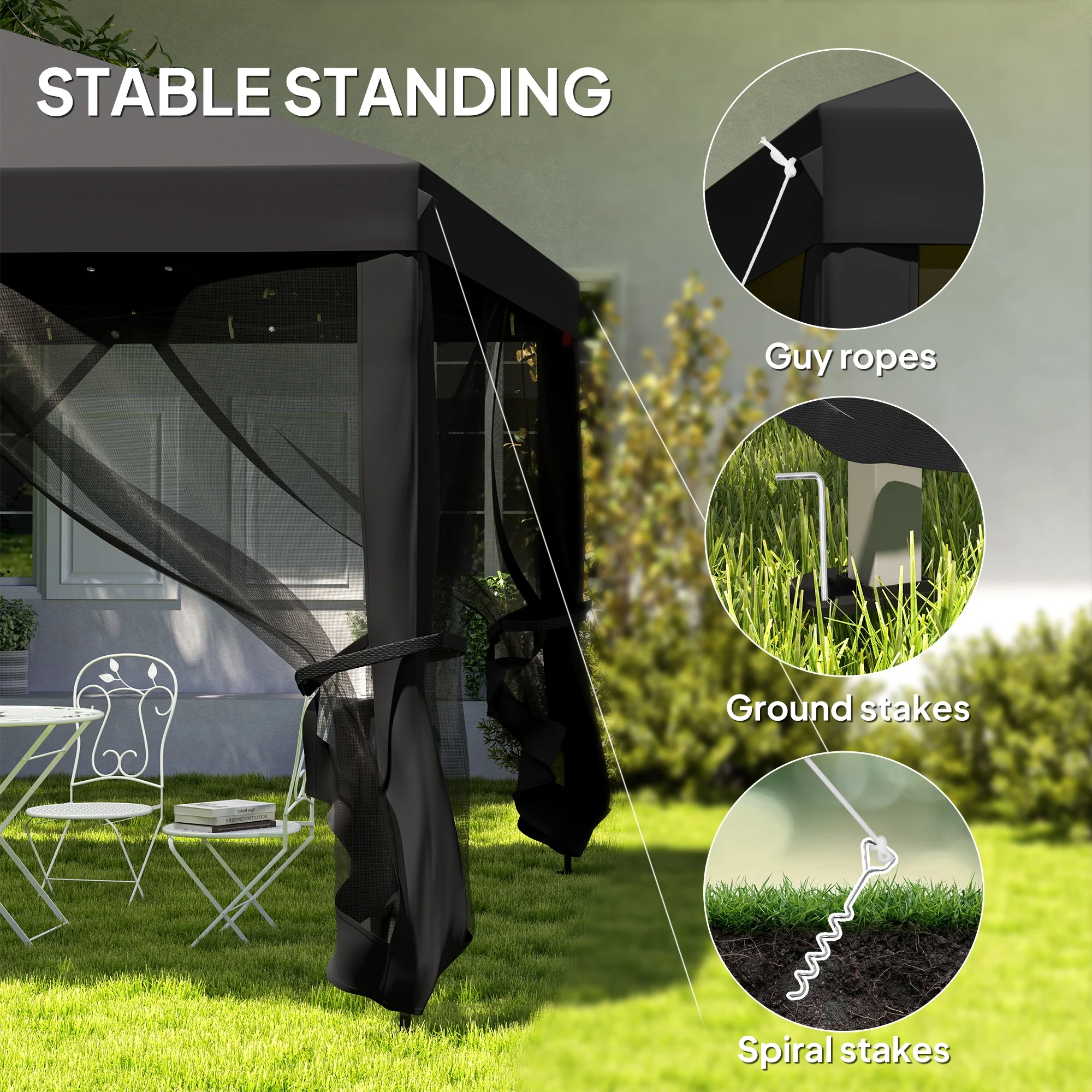 Outsunny Heavy Duty Pop Up Gazebo with Removable Mesh Sidewall Khaki - Image 6