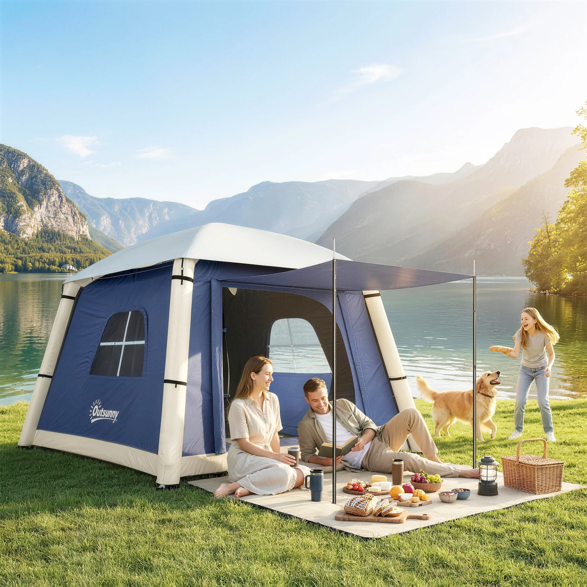 Outsunny Inflatable Camping Tent, 2 Man Tent, Dark Blue - Image 2
