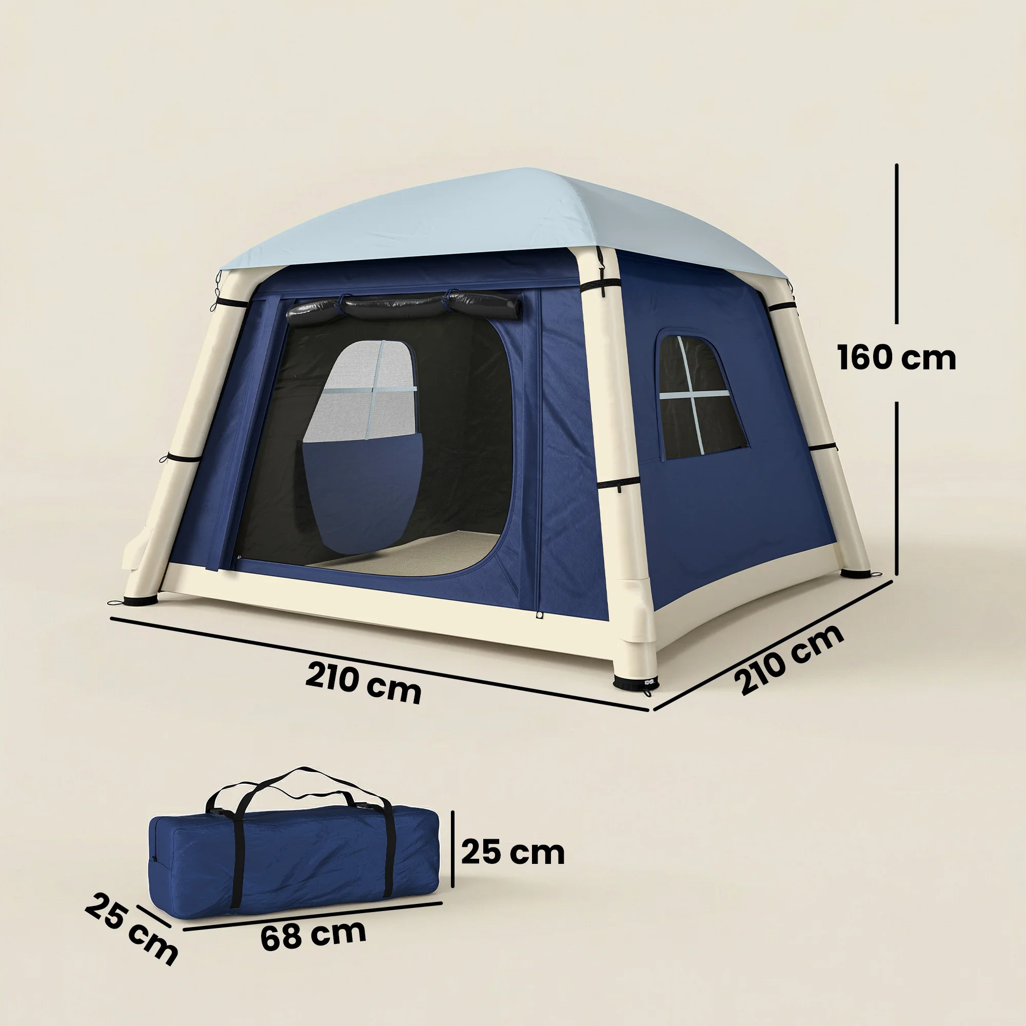 Outsunny Inflatable Camping Tent, 2 Man Tent, Dark Blue - Image 3