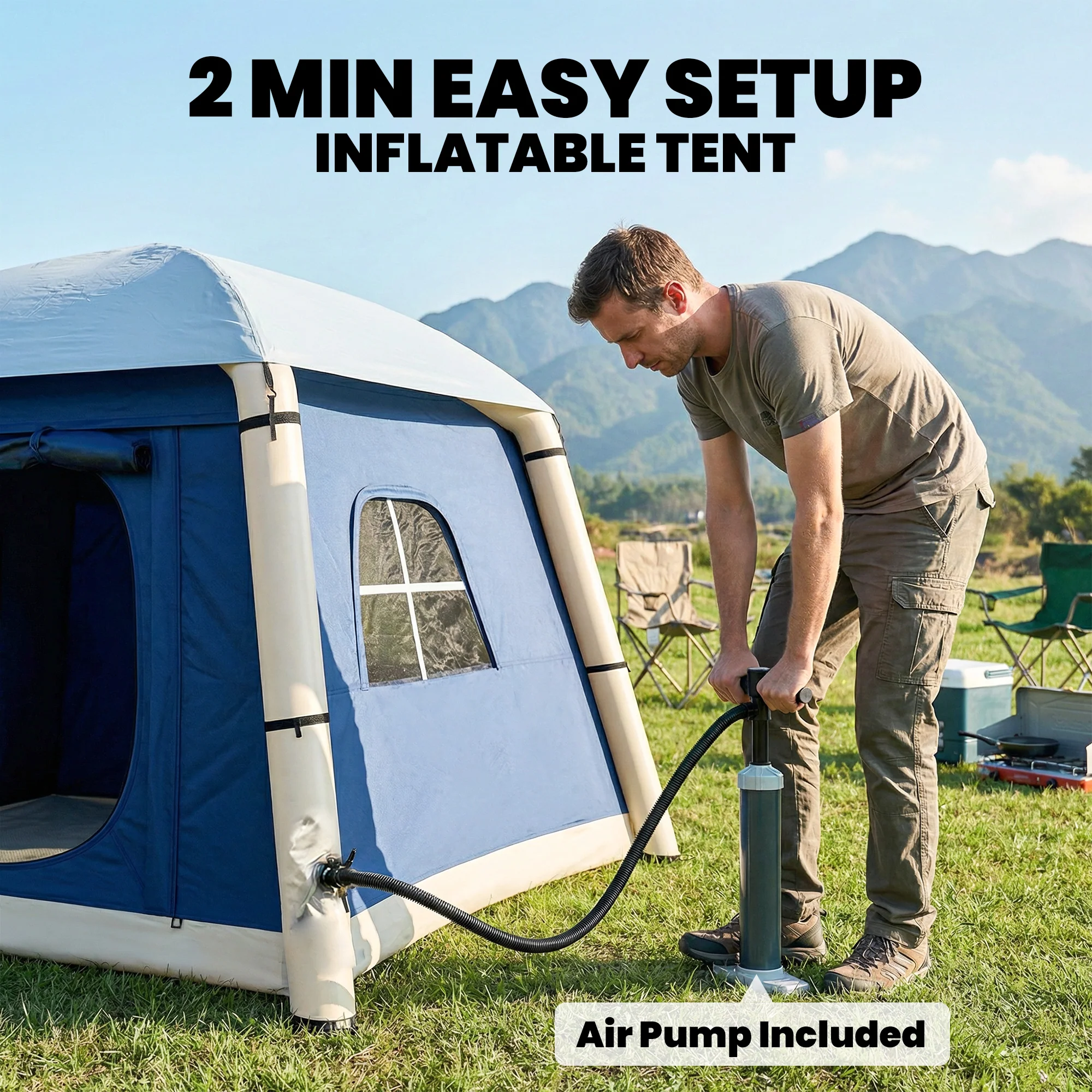 Outsunny Inflatable Camping Tent, 2 Man Tent, Dark Blue - Image 4