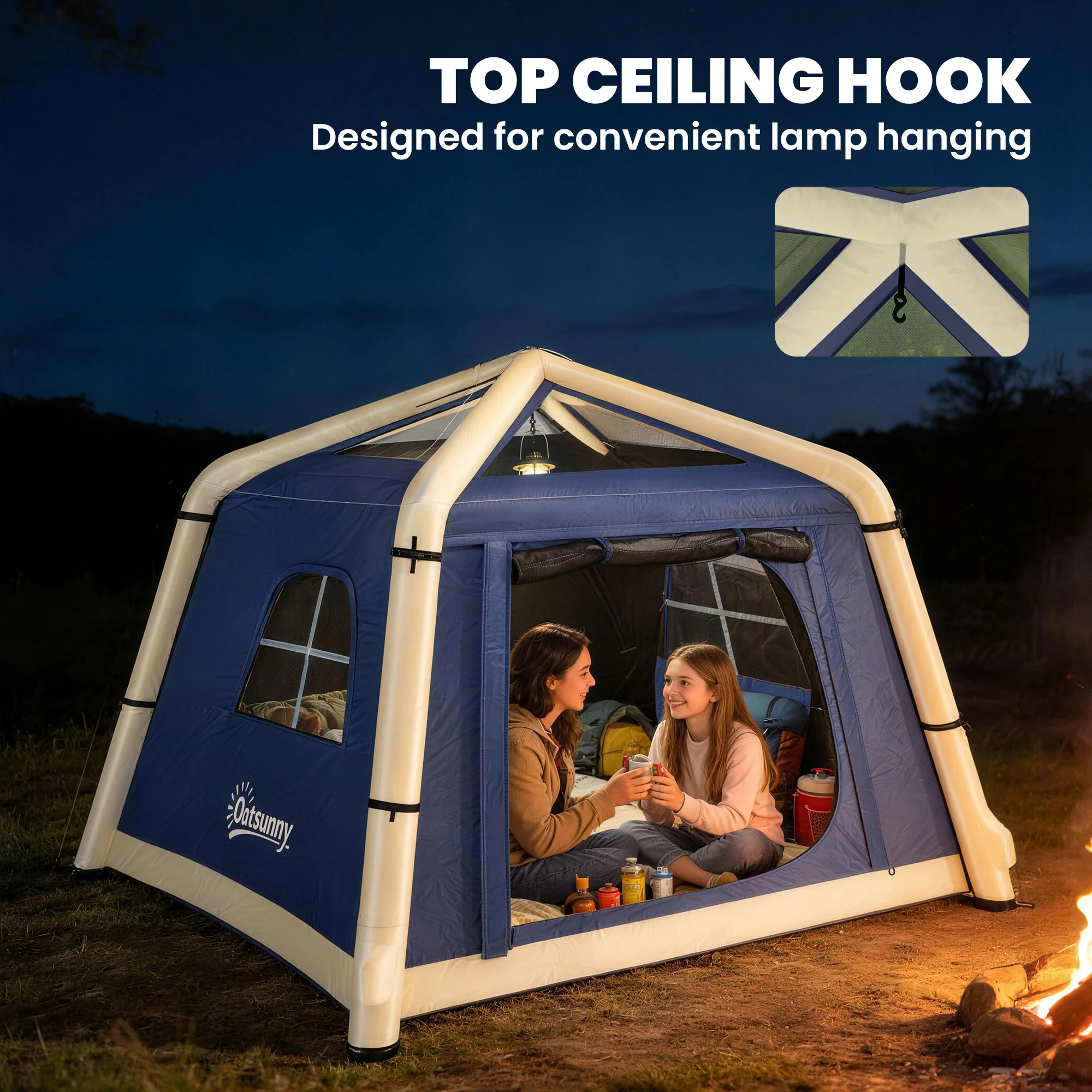 Outsunny Inflatable Camping Tent, 2 Man Tent, Dark Blue - Image 7