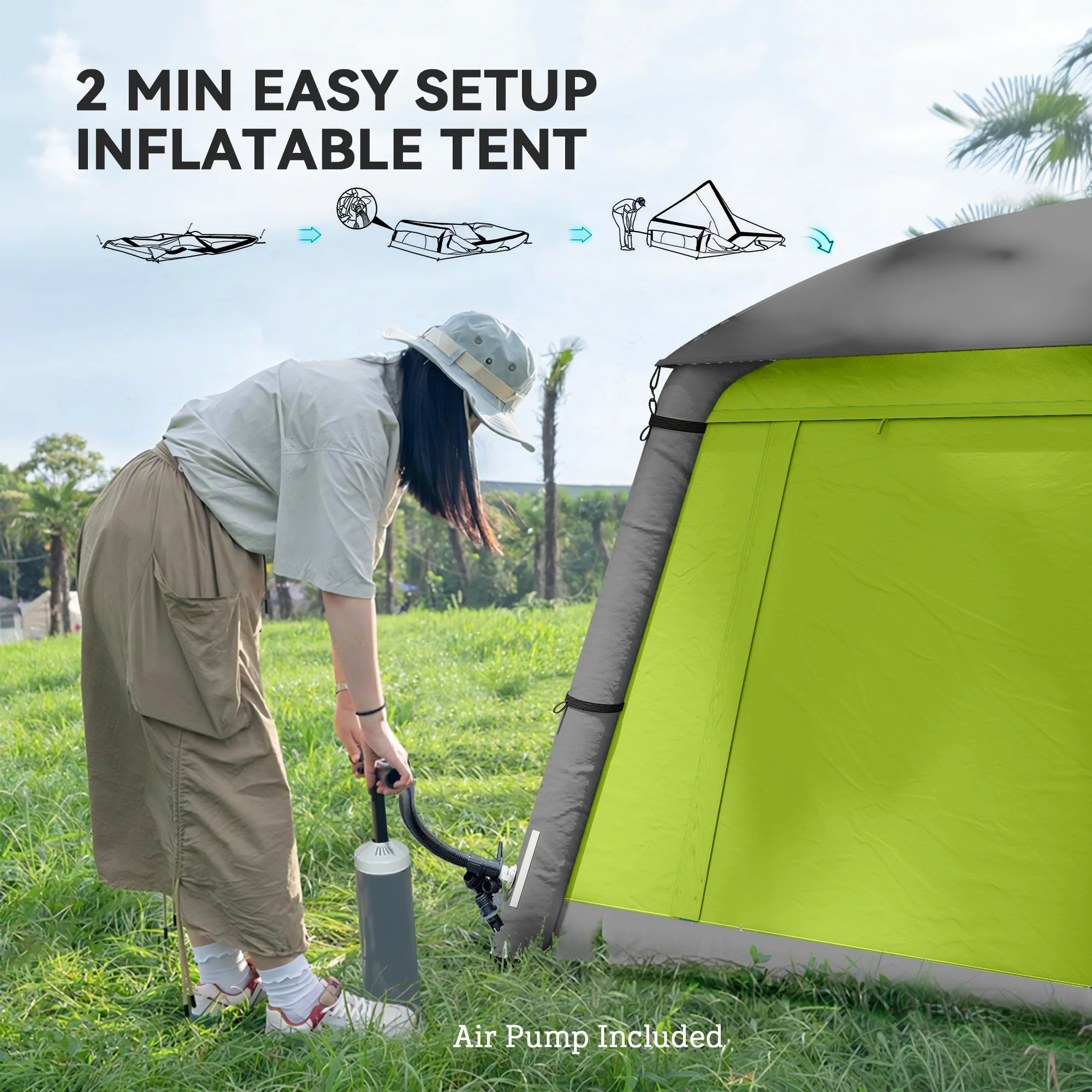 Outsunny Inflatable Camping Tent, Easy Setup 2 Man Tent - Image 12