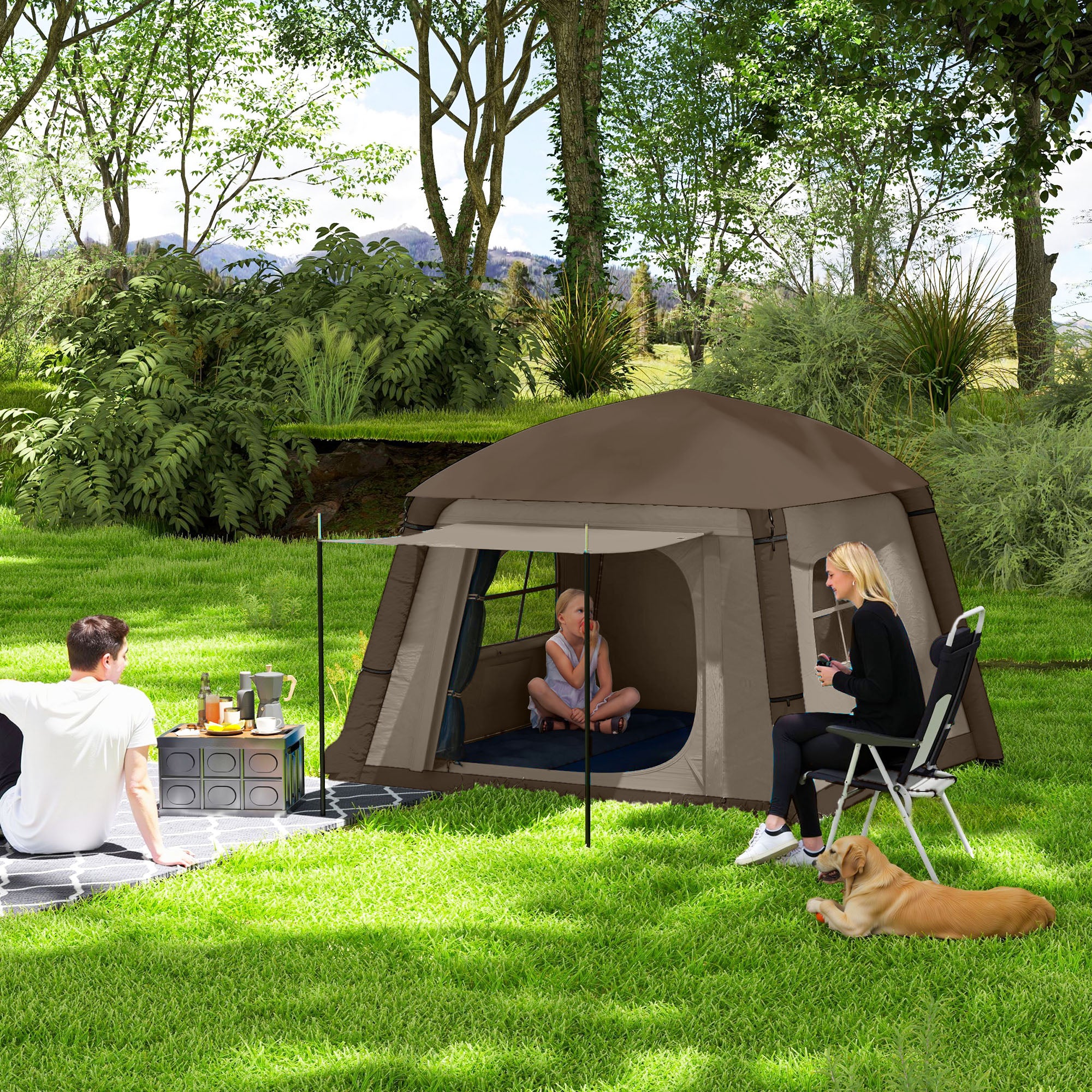 Outsunny Inflatable Camping Tent, Easy Setup 2 Man Tent, Khaki - Image 2