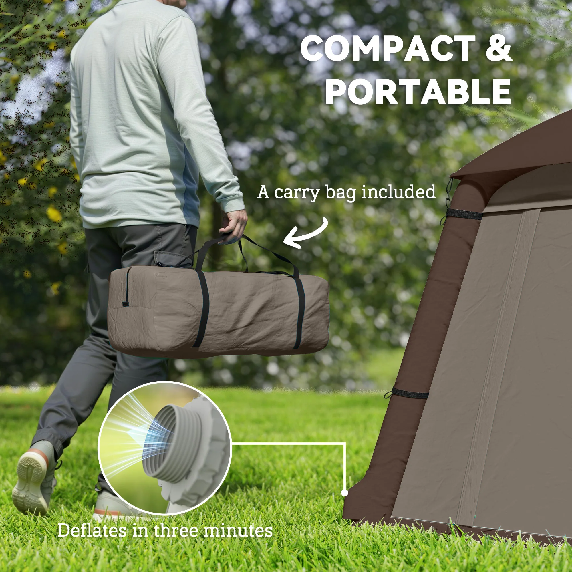 Outsunny Inflatable Camping Tent, Easy Setup 2 Man Tent, Khaki - Image 8